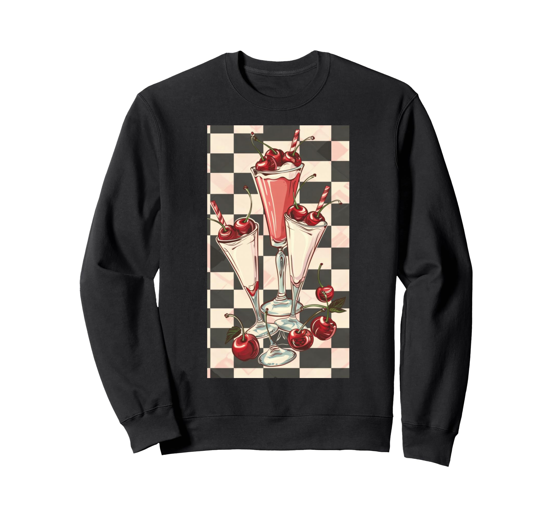 50S Diner Inspired Cherry Pattern Cherry Sweatshirt - Graphic Print Unisex - T-Shirt, Sweatshirt, Hoodie