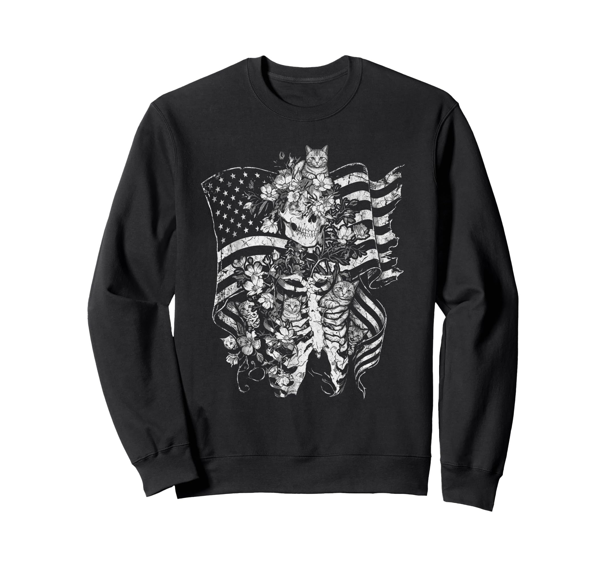 Skull Cat Skeleton Kitty Kitten Gothic Sweatshirt - Trendy Graphic Unisex - T-Shirt, Sweatshirt, Hoodie