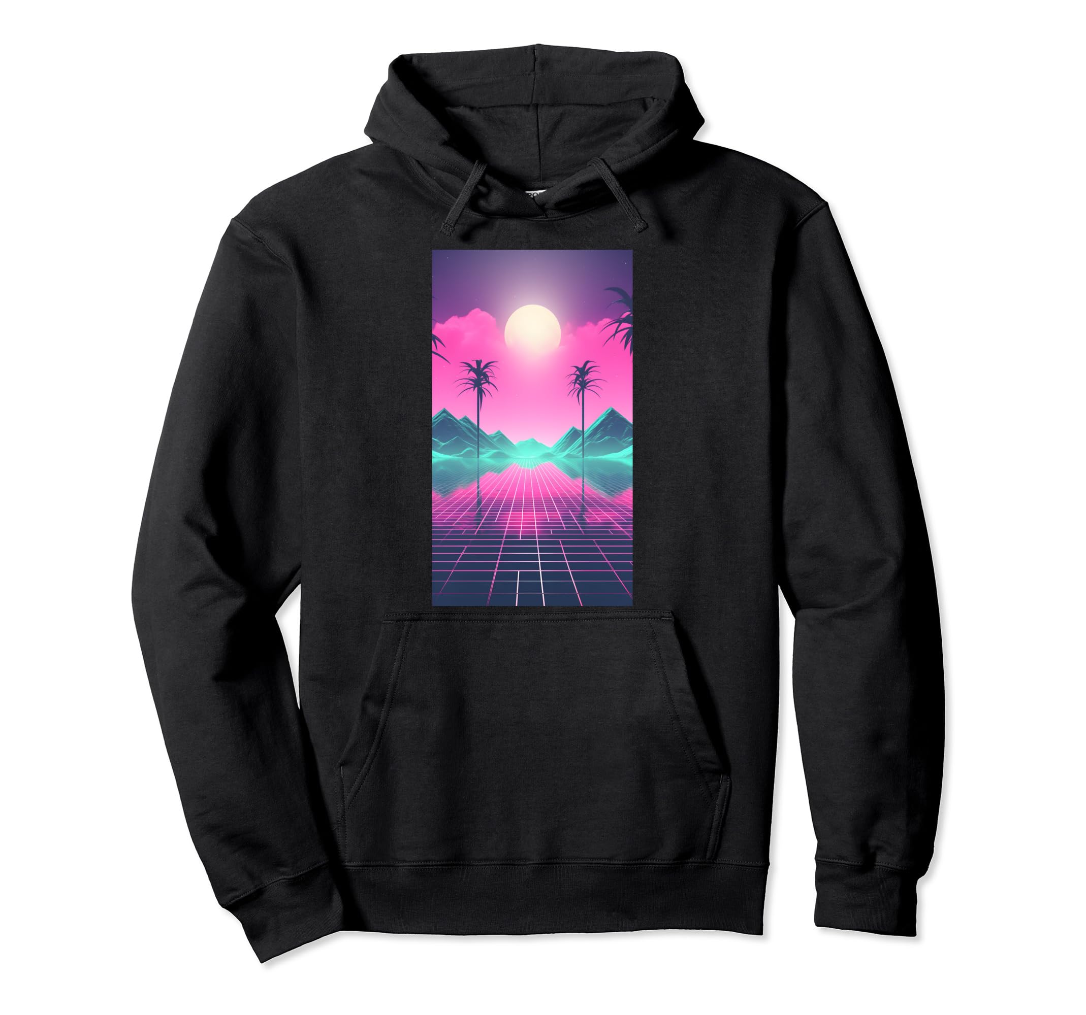 80S Vaporwave Landscape Aesthetic Hoodie - Fun Novelty Design for Adults - T-Shirt, Sweatshirt, Hoodie