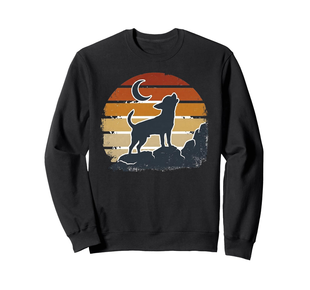 Chihuahua Howling Moon 90S Animal Sweatshirt - Unique Graphic Unisex - T-Shirt, Sweatshirt, Hoodie