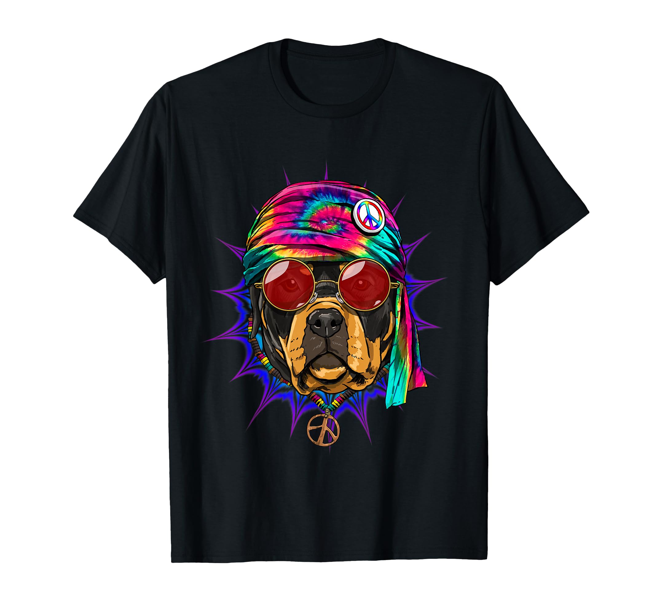 Tie Dye Hippie Rottweiler Hippiness T-Shirt - Custom Art Print Unisex - T-Shirt, Sweatshirt, Hoodie