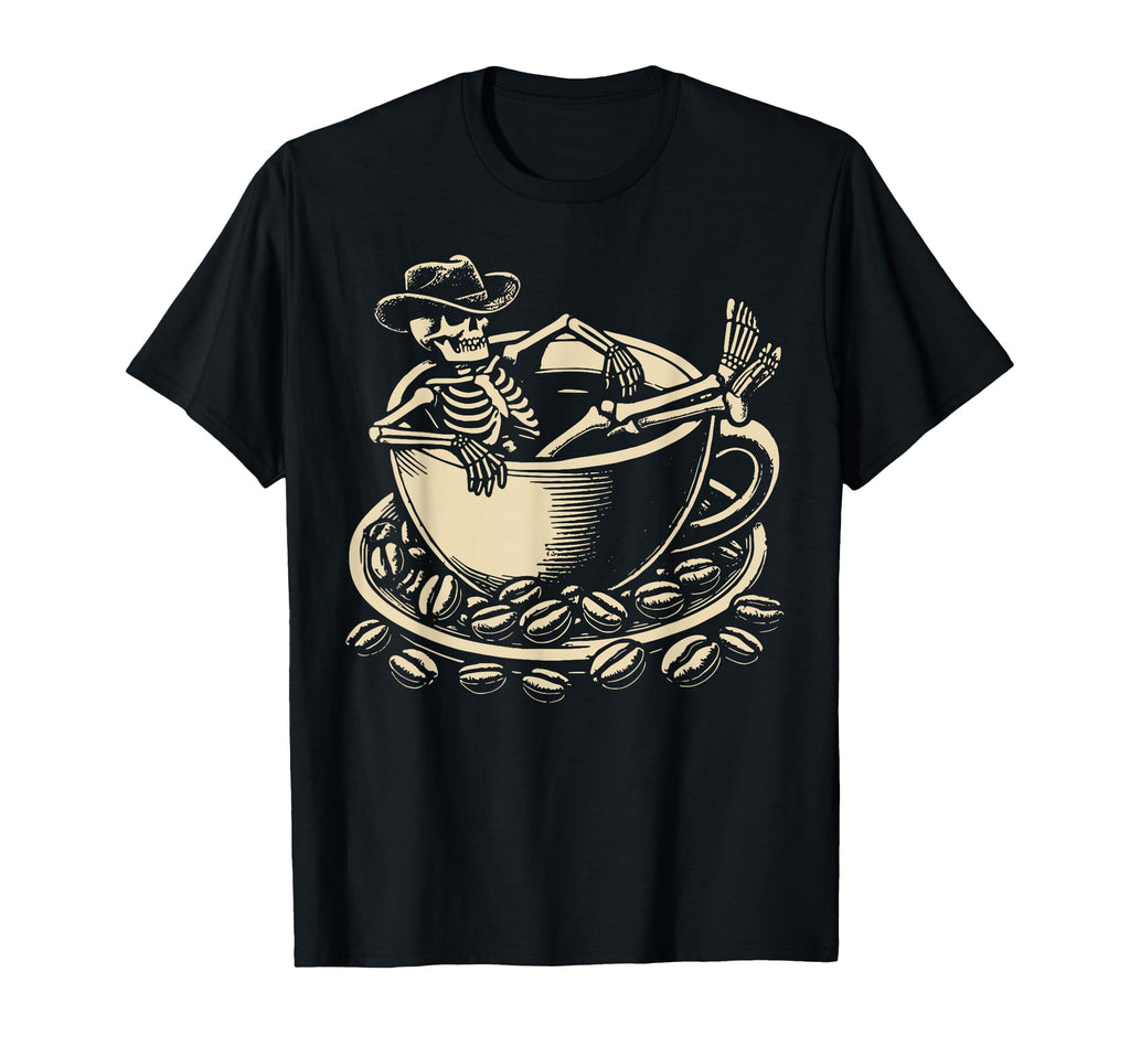 Cowboy Skeleton Coffee Western T-Shirt - Casual Everyday Wear Unisex - T-Shirt, Sweatshirt, Hoodie