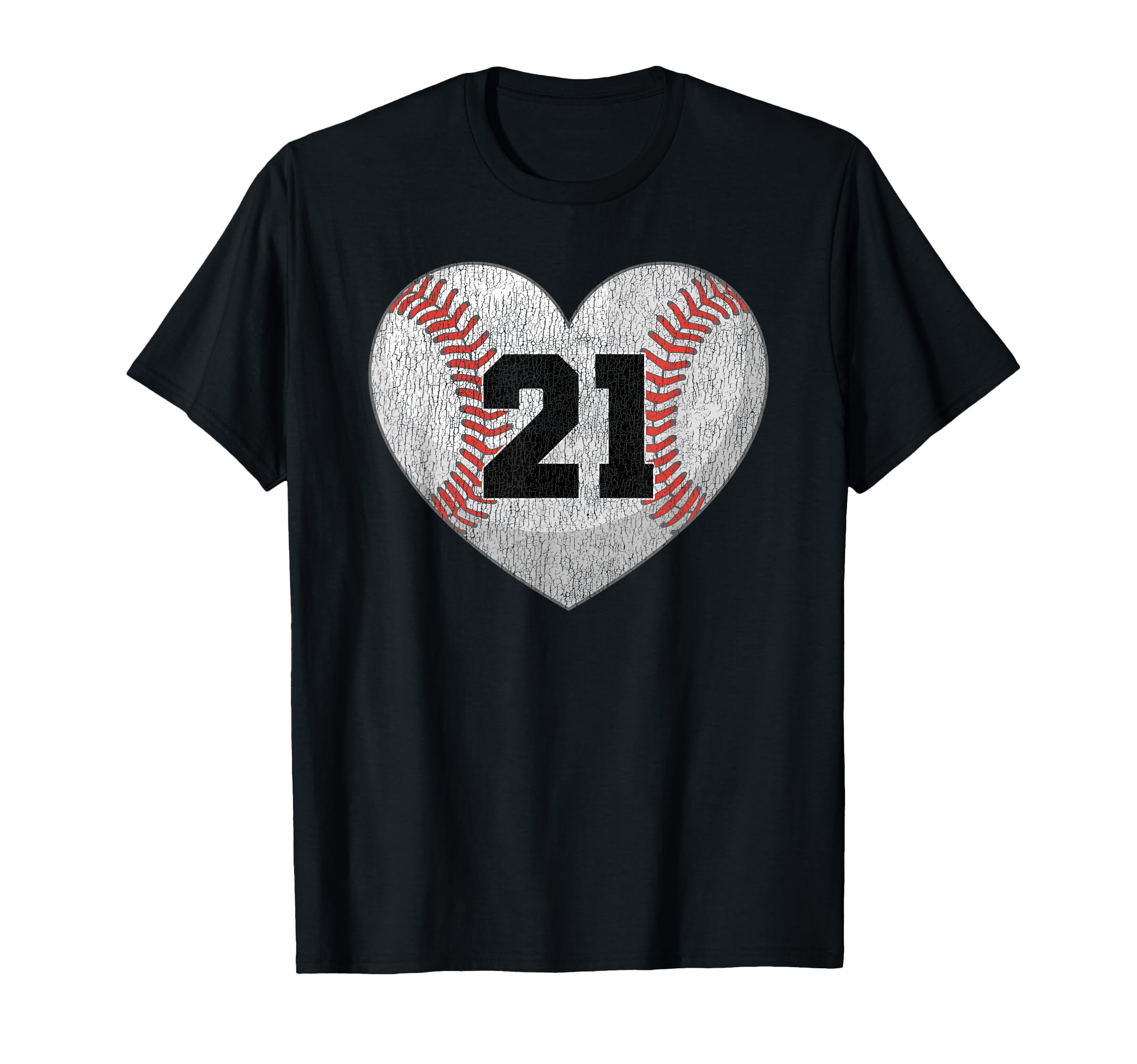 Baseball Number 21 Distressed Heart T-Shirt - Minimalist Print Unisex - T-Shirt, Sweatshirt, Hoodie