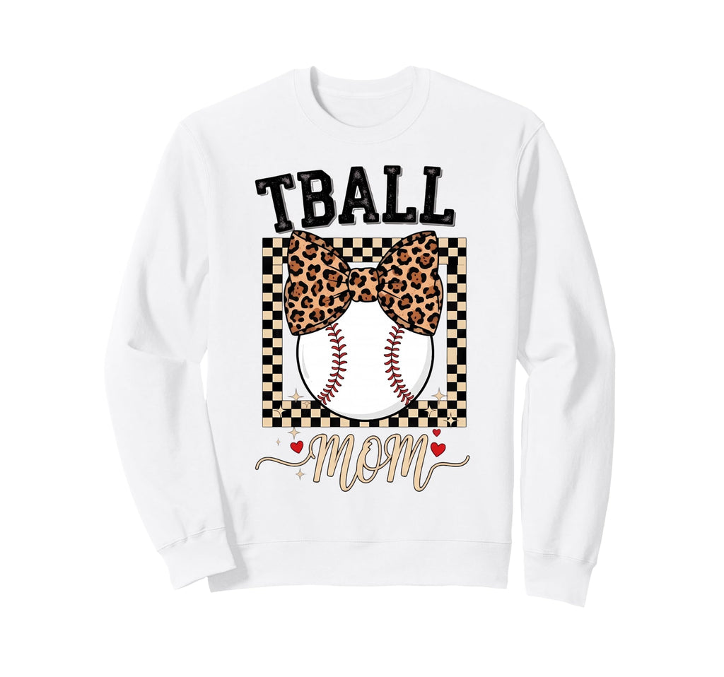 Tball Mom Leopard Bow Baseball Sweatshirt - Minimalist Print for Adults - T-Shirt, Sweatshirt, Hoodie