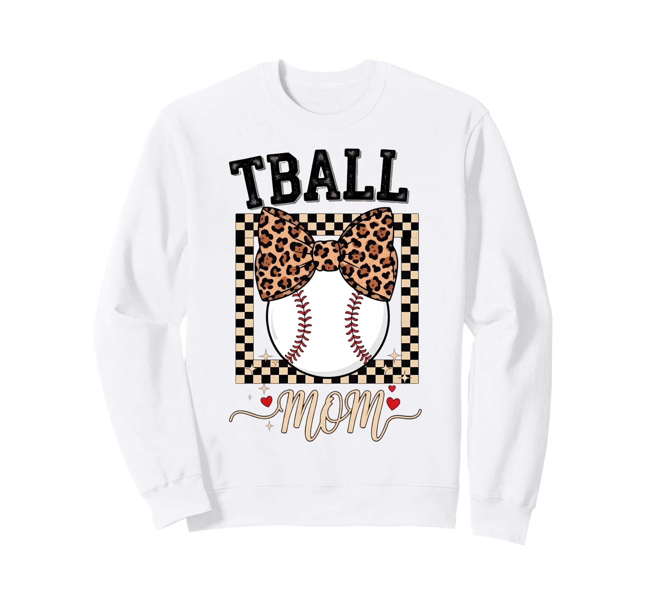 Tball Mom Leopard Bow Baseball Sweatshirt - Minimalist Print for Adults - T-Shirt, Sweatshirt, Hoodie