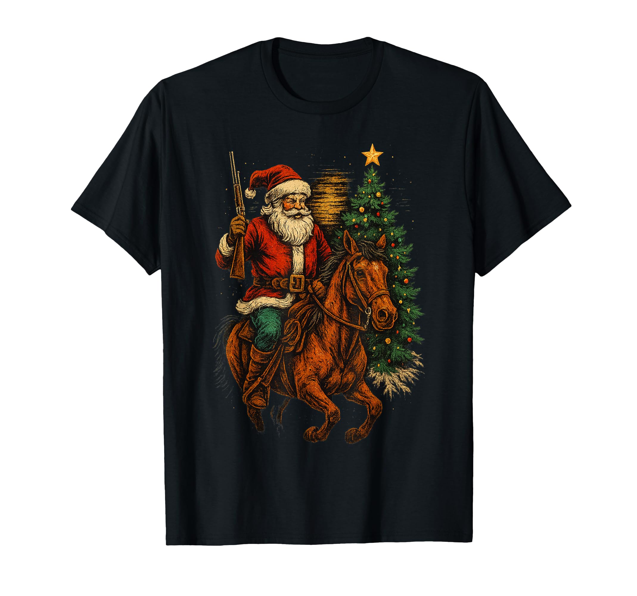 Santa Claus Cowboy Tree Funny T-Shirt - Casual Everyday Wear Men Women - T-Shirt, Sweatshirt, Hoodie