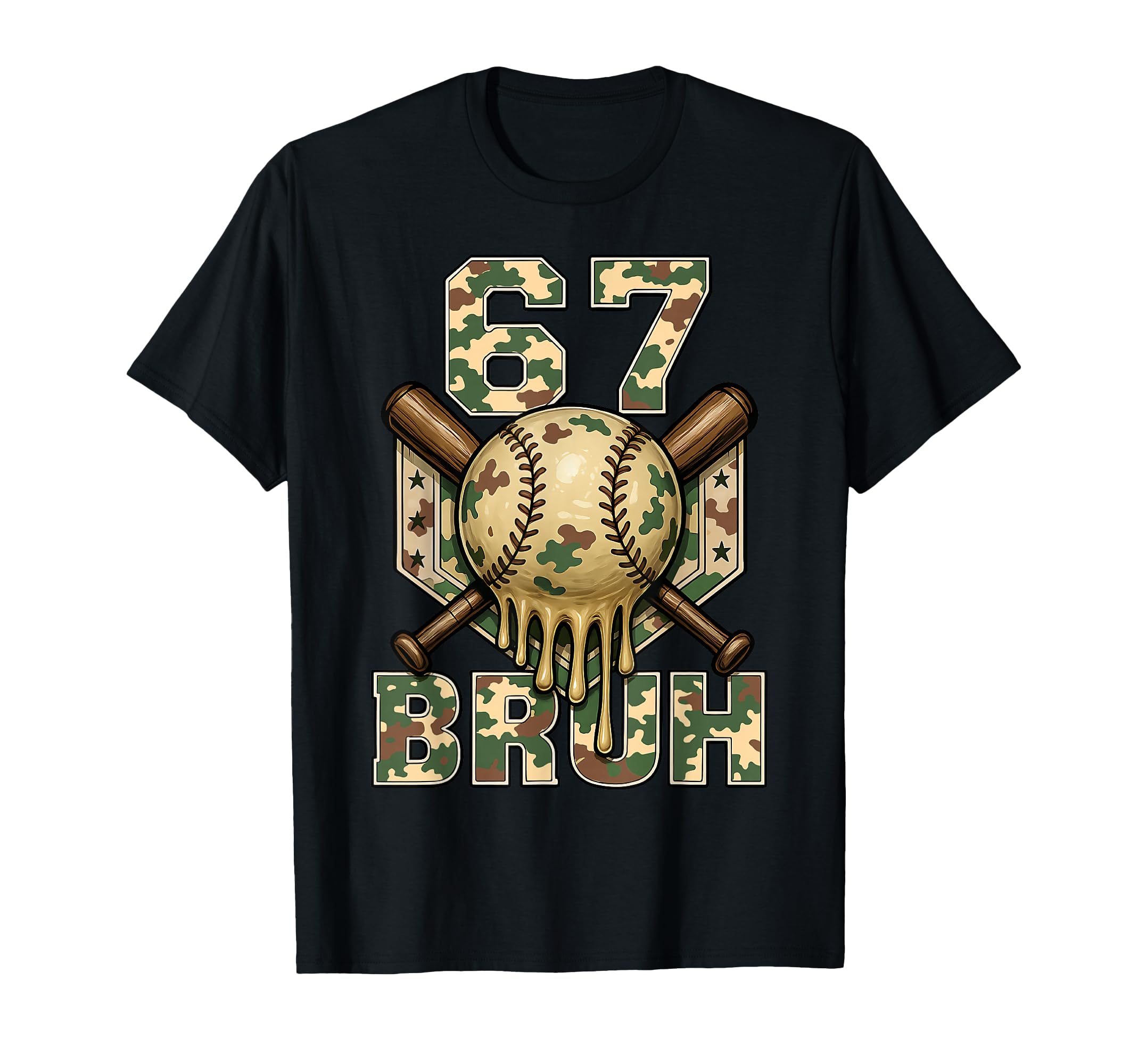 67 Bruh Baseball Home Plate Camo Ice T-Shirt - Minimalist Print Unisex - T-Shirt, Sweatshirt, Hoodie