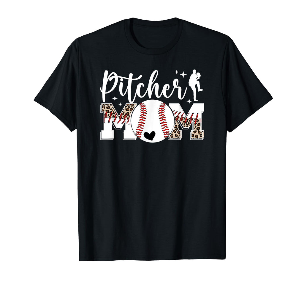 Baseball Pitcher Mom Leopard Mom T-Shirt - Unique Graphic Men Women - T-Shirt, Sweatshirt, Hoodie