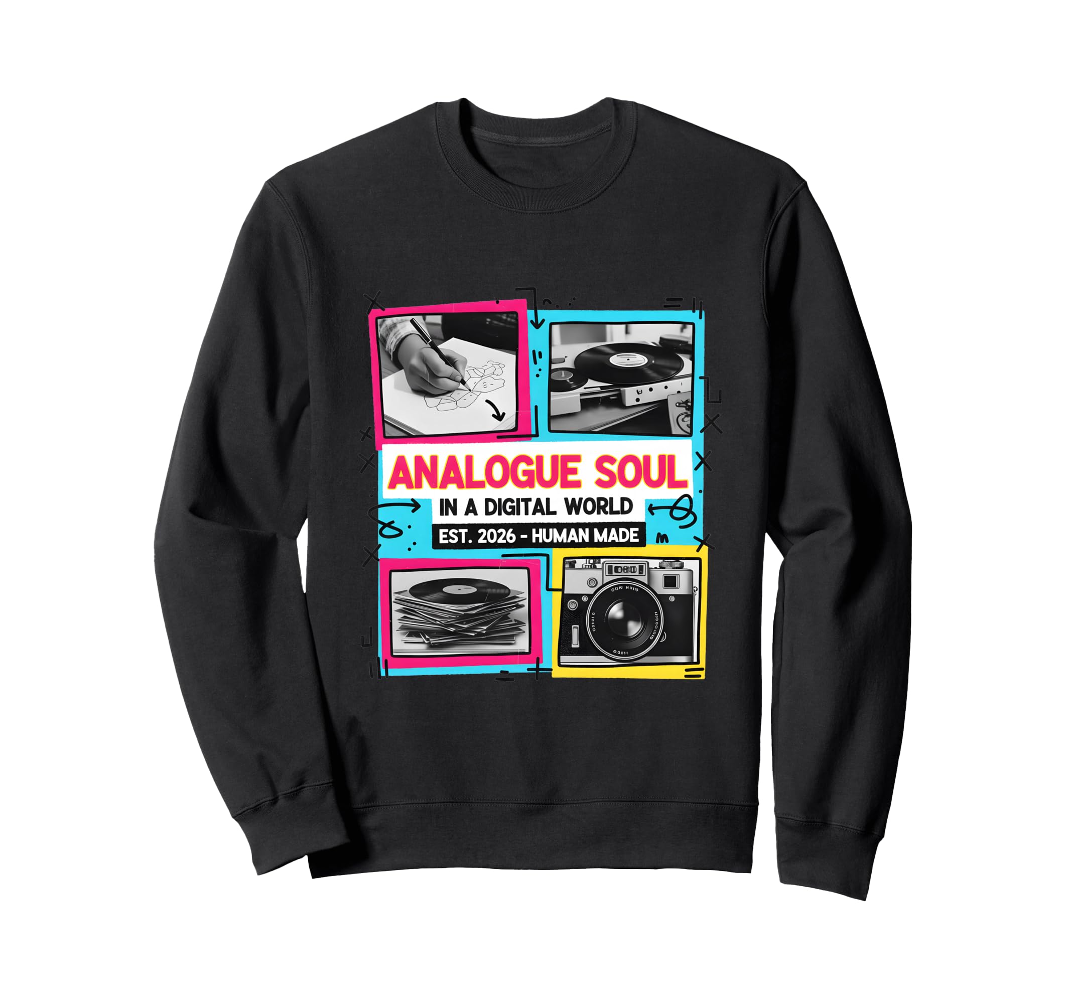 Analog Soul Cassette Vinyl Camera Sweatshirt - Trendy Graphic for Adults - T-Shirt, Sweatshirt, Hoodie