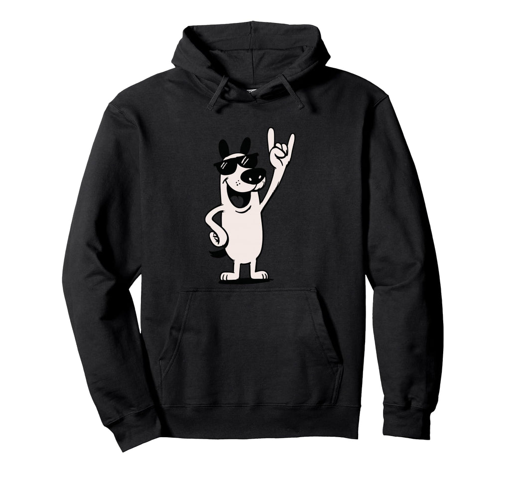 Dog Sunglasses Rock Hand Sign Punk Metal Hoodie - Fun Novelty Design Unisex - T-Shirt, Sweatshirt, Hoodie