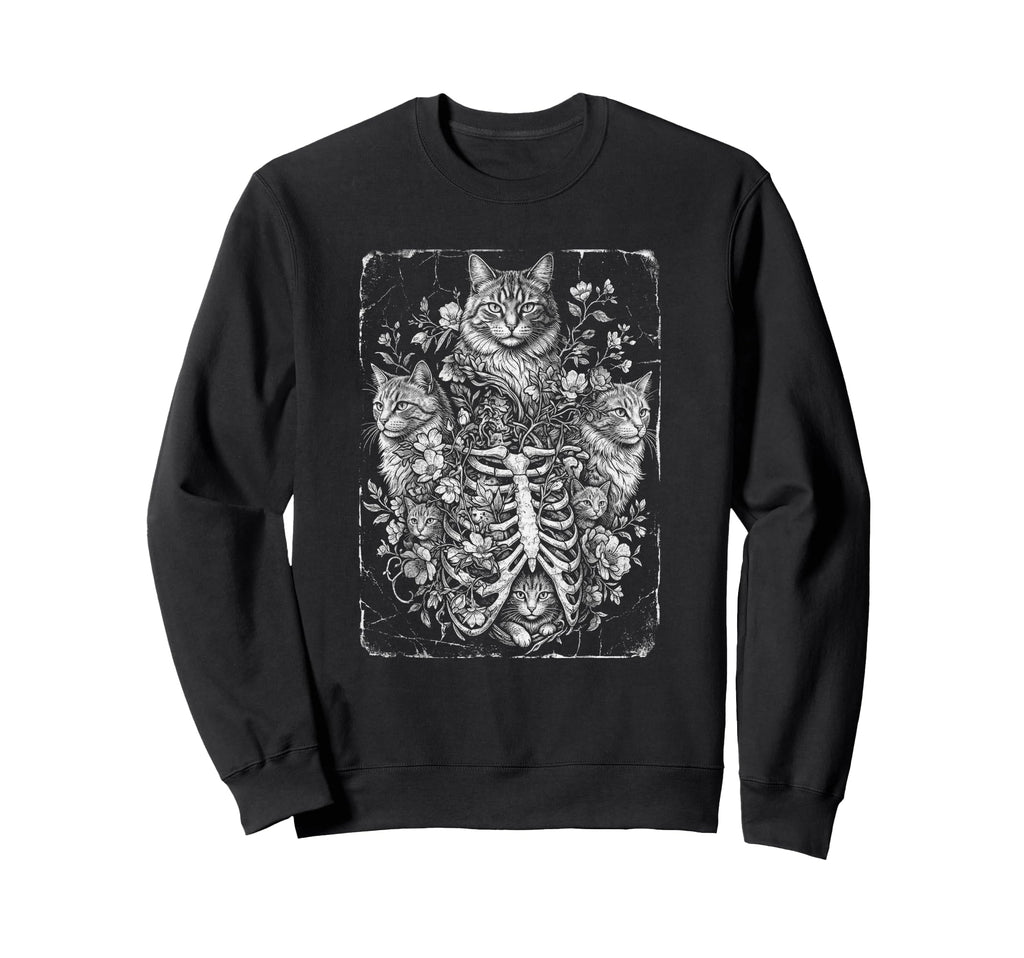 Skull Cat Skeleton Kitty Kitten Sweatshirt - Minimalist Print Men Women - T-Shirt, Sweatshirt, Hoodie