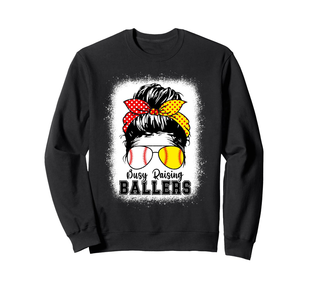 Busy Raising Ballers Mom Both Sweatshirt - Aesthetic Graphic for Adults - T-Shirt, Sweatshirt, Hoodie