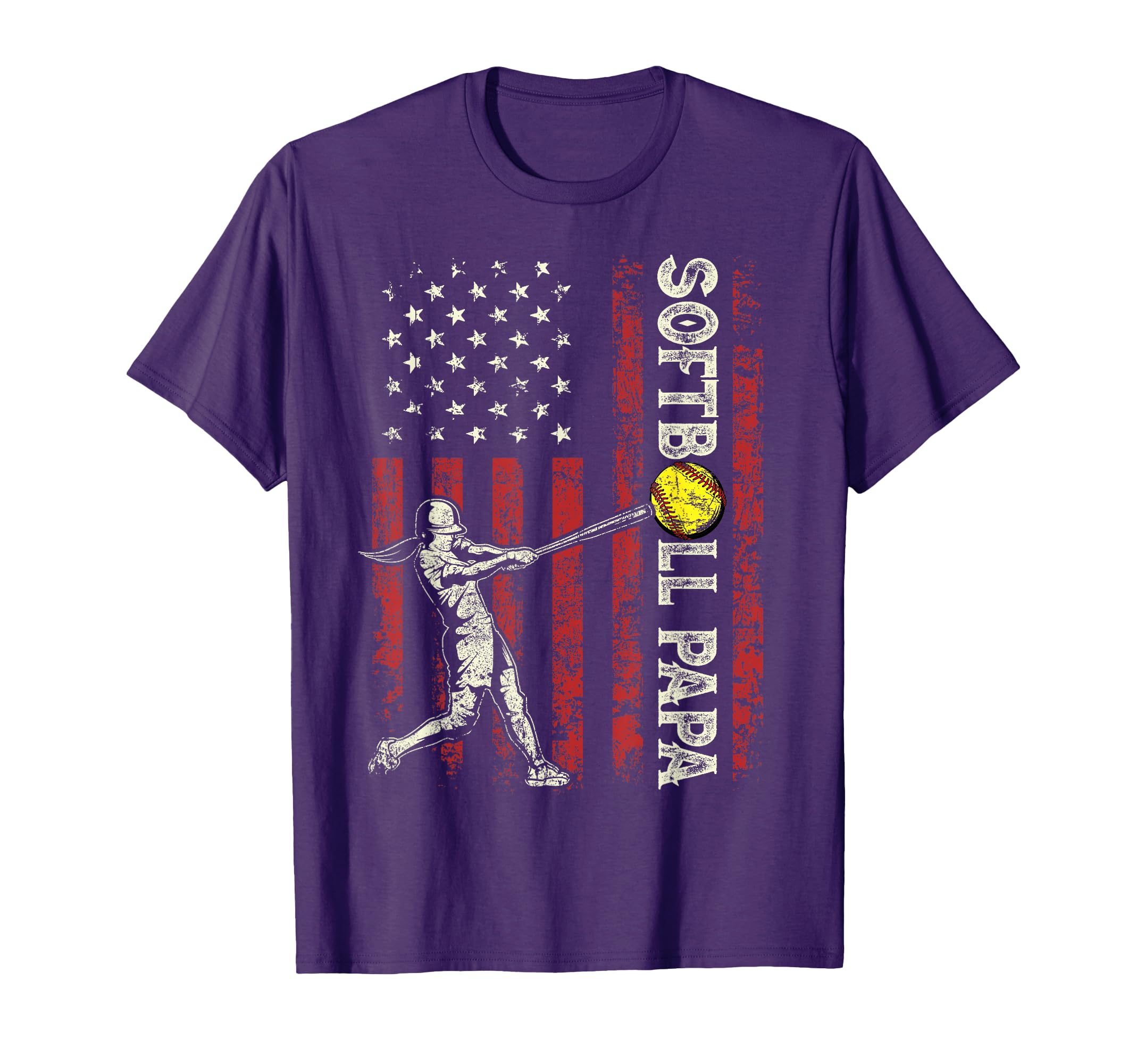 Softball Papa Us Flag Gifts Dad T-Shirt - Trendy Graphic for Adults - T-Shirt, Sweatshirt, Hoodie