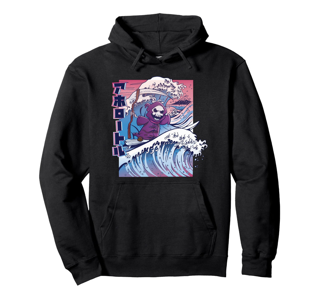 Japanese Vaporwave Grim Reaper Surf Hoodie - Custom Art Print Men Women - T-Shirt, Sweatshirt, Hoodie