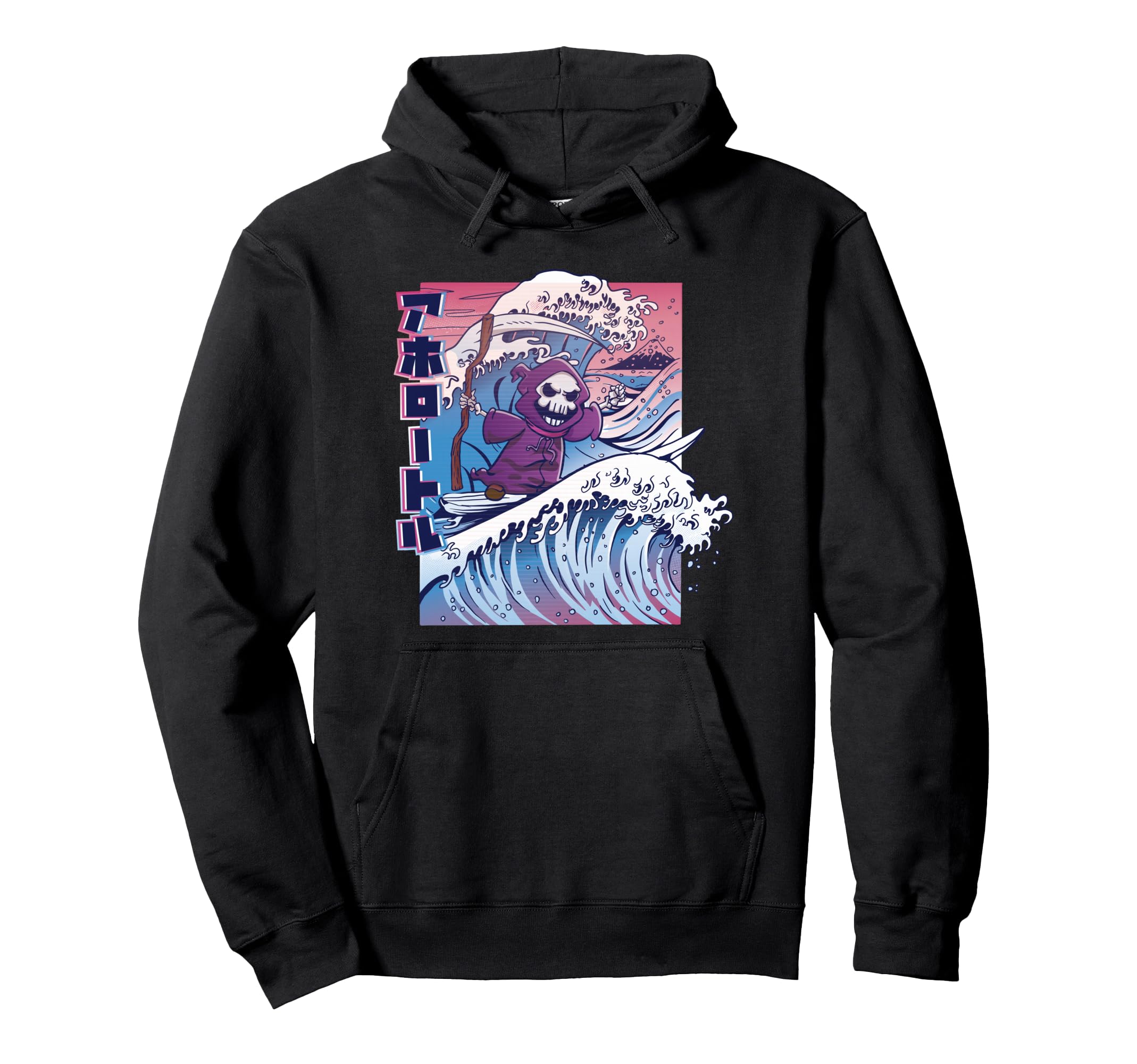 Japanese Vaporwave Grim Reaper Surf Hoodie - Custom Art Print Men Women - T-Shirt, Sweatshirt, Hoodie
