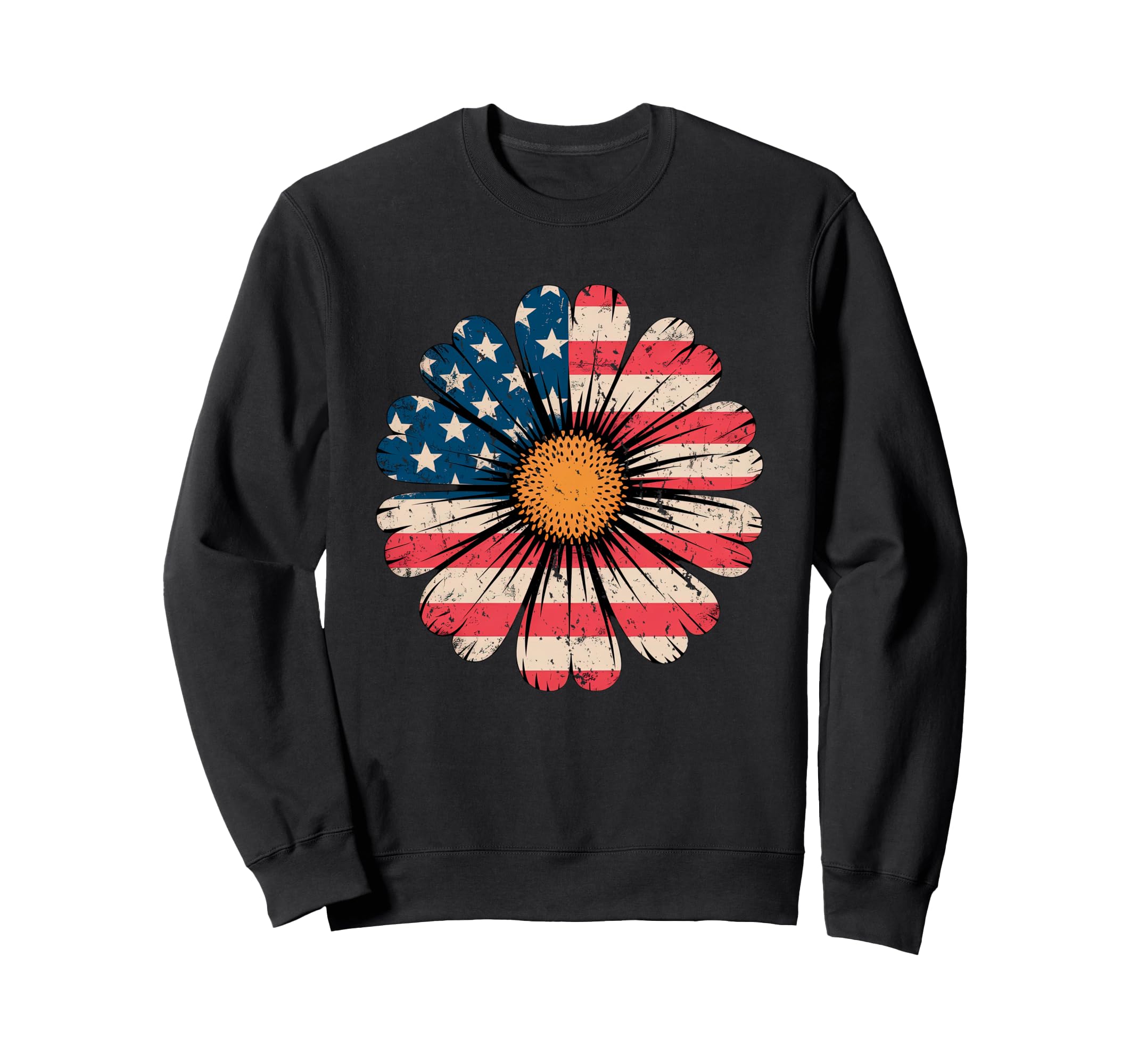 Patriotic Daisy Flower Usa Flag Sweatshirt - Novelty Apparel for Adults - T-Shirt, Sweatshirt, Hoodie