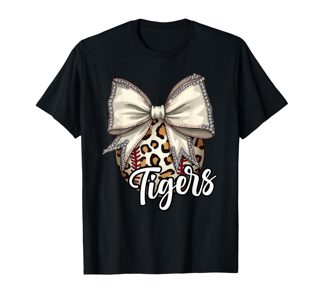 Tigers Baseball Mom Leopard Coquette Bow T-Shirt - Novelty Apparel Unisex - T-Shirt, Sweatshirt, Hoodie