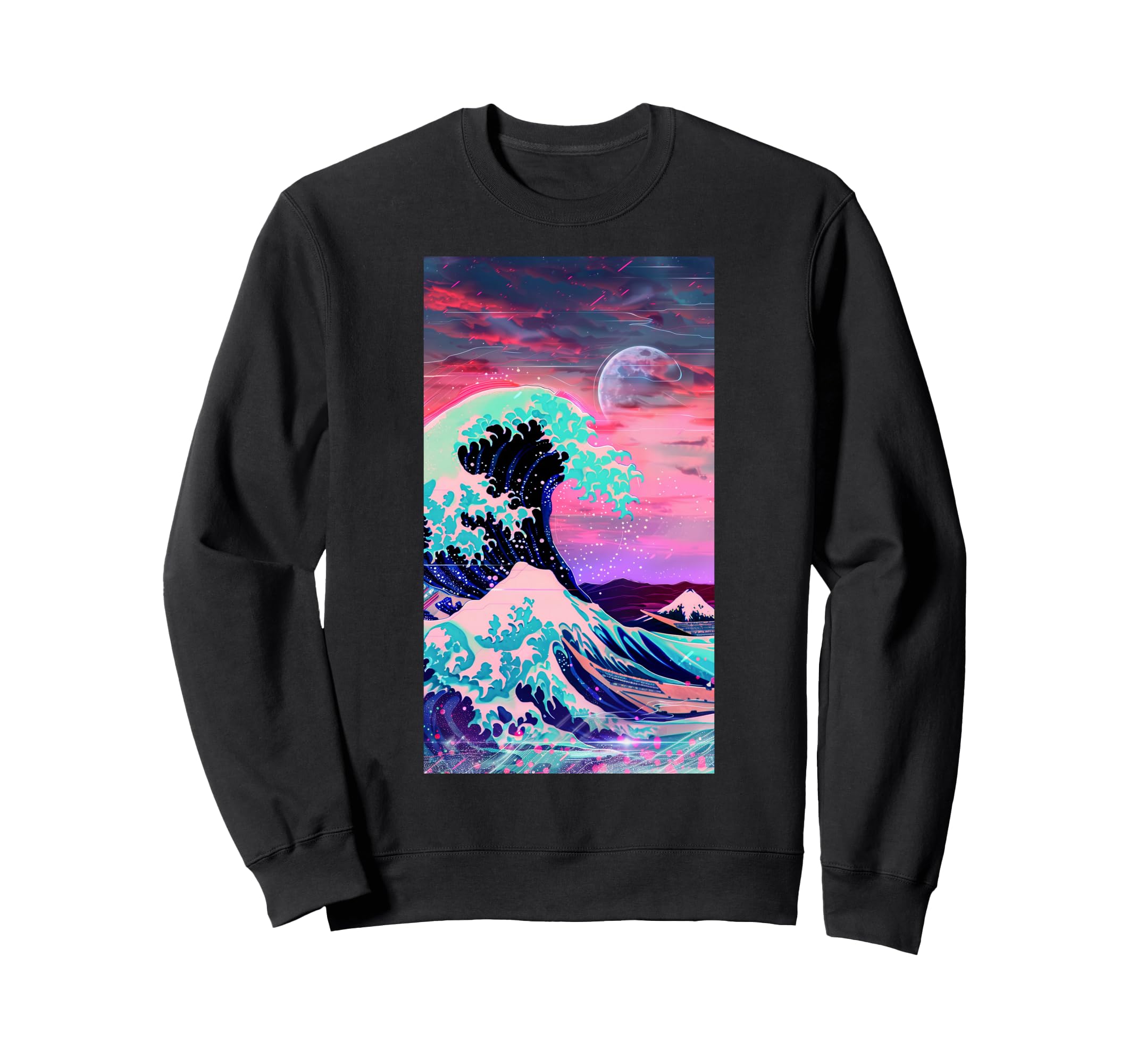 Vaporwave Inspired Great Wave Sweatshirt - Custom Art Print Men Women - T-Shirt, Sweatshirt, Hoodie