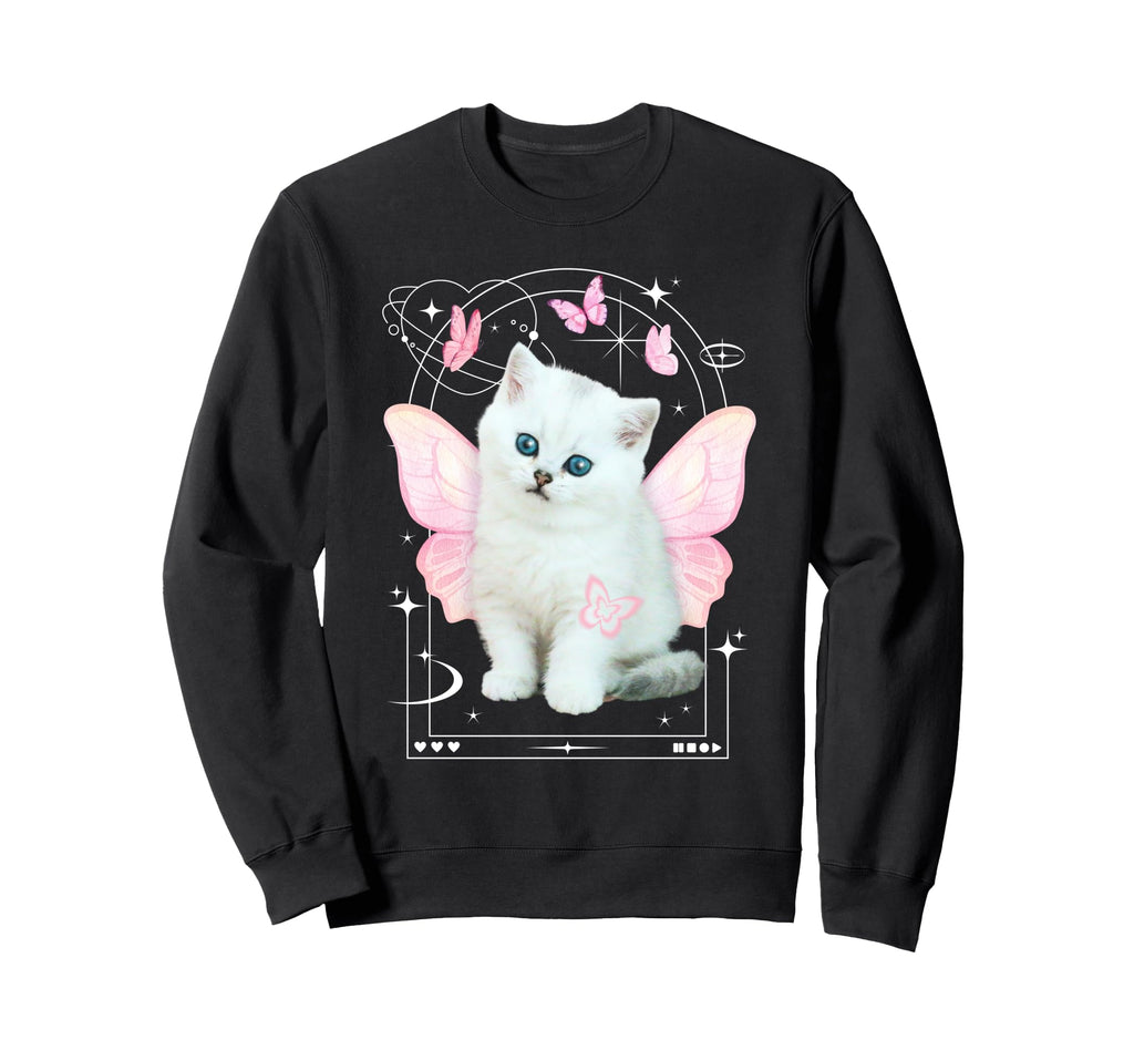 Y2K Aesthetic Cat Butterfly Fairy Sweatshirt - Novelty Apparel for Adults - T-Shirt, Sweatshirt, Hoodie