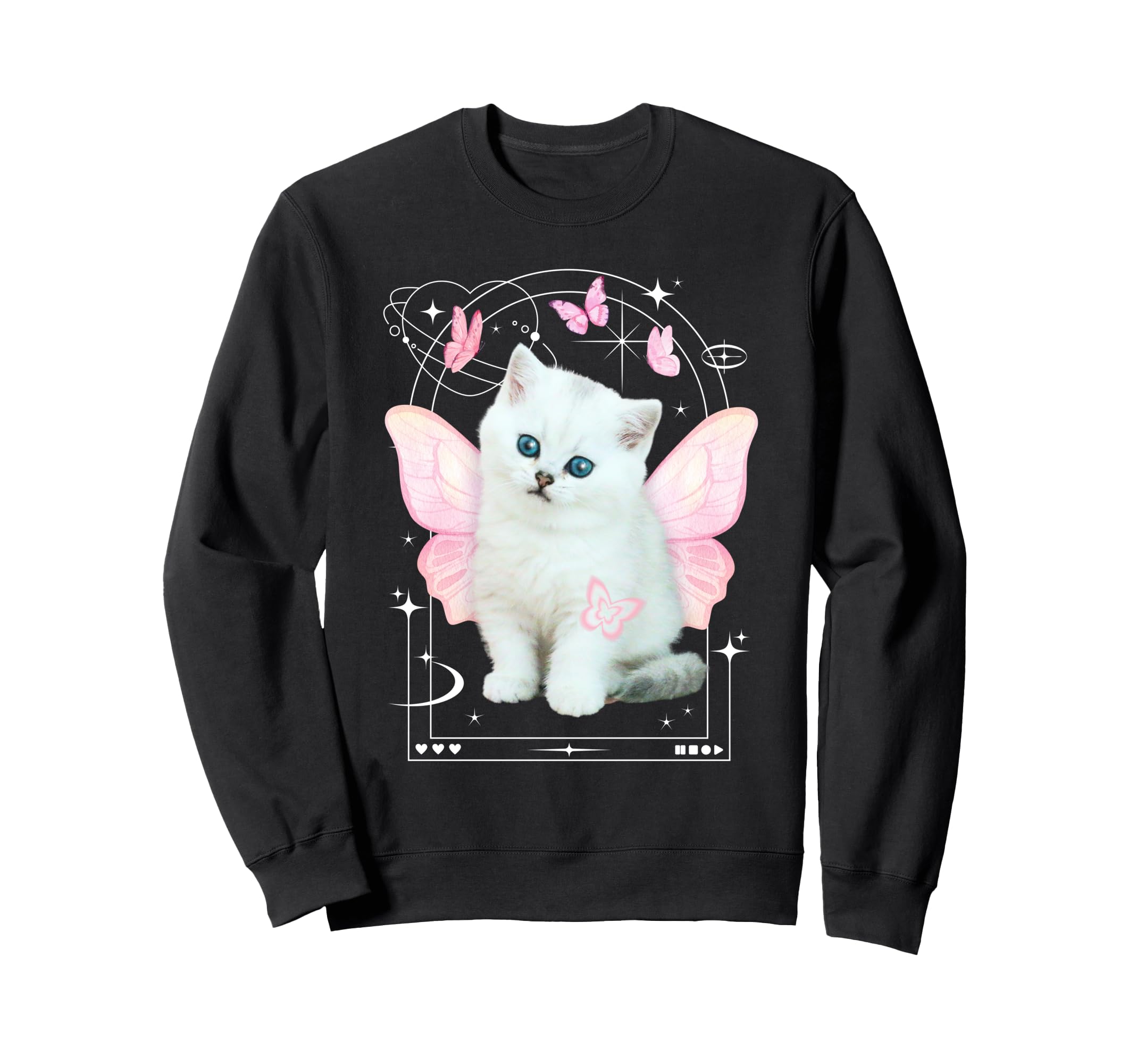 Y2K Aesthetic Cat Butterfly Fairy Sweatshirt - Novelty Apparel for Adults - T-Shirt, Sweatshirt, Hoodie