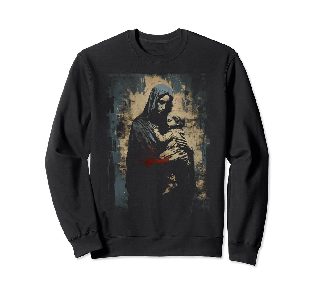 Mary Jesus Distressed 90S Goth Sweatshirt - Unique Graphic Men Women - T-Shirt, Sweatshirt, Hoodie