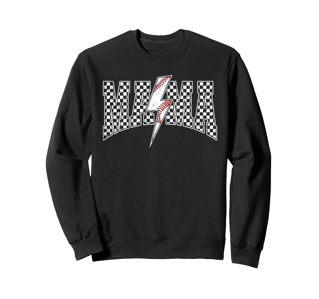 Mama Lightning Bolt Checkered Sweatshirt - Unique Graphic Men Women - T-Shirt, Sweatshirt, Hoodie