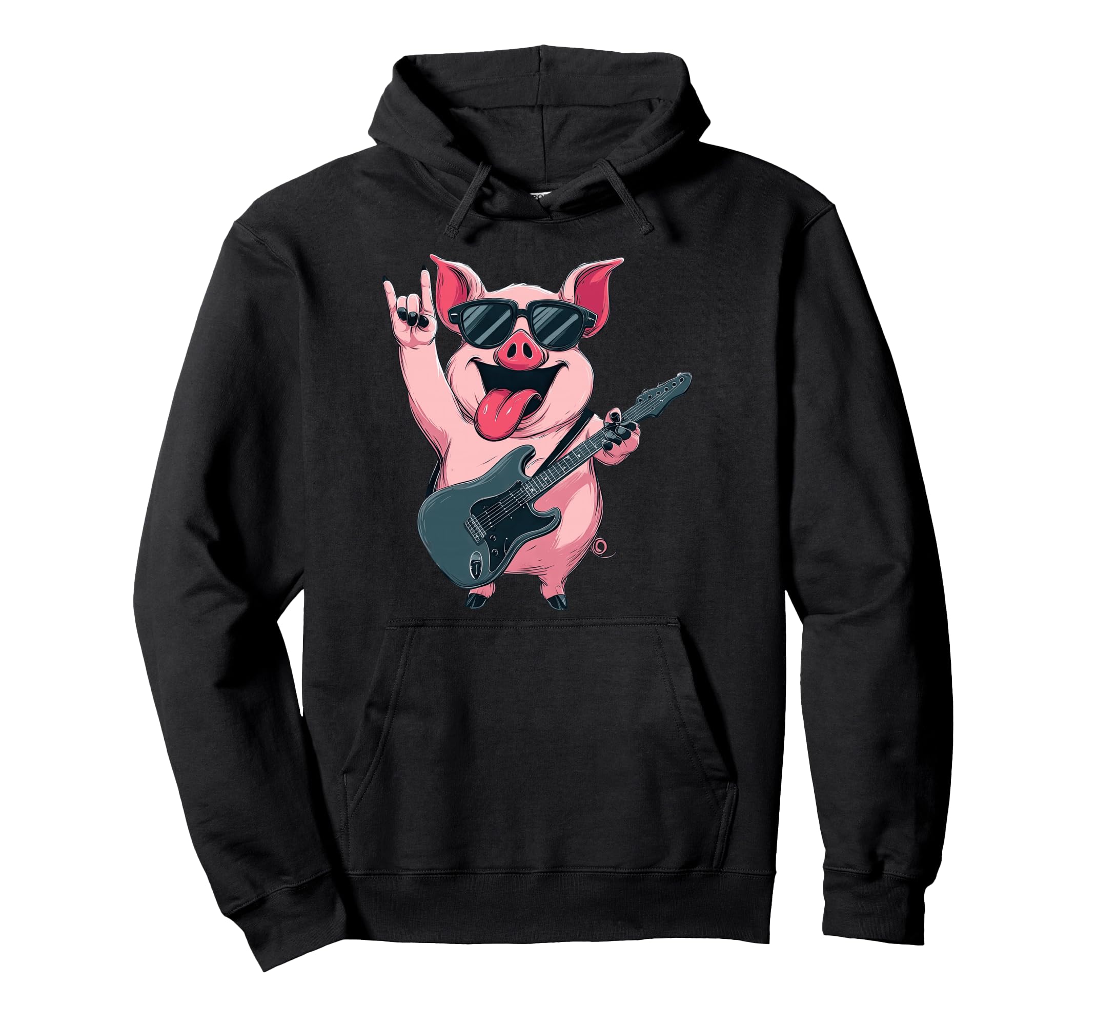 Rockstar Pig Sunglasses Electric Guitar Hoodie - Custom Art Print Unisex - T-Shirt, Sweatshirt, Hoodie
