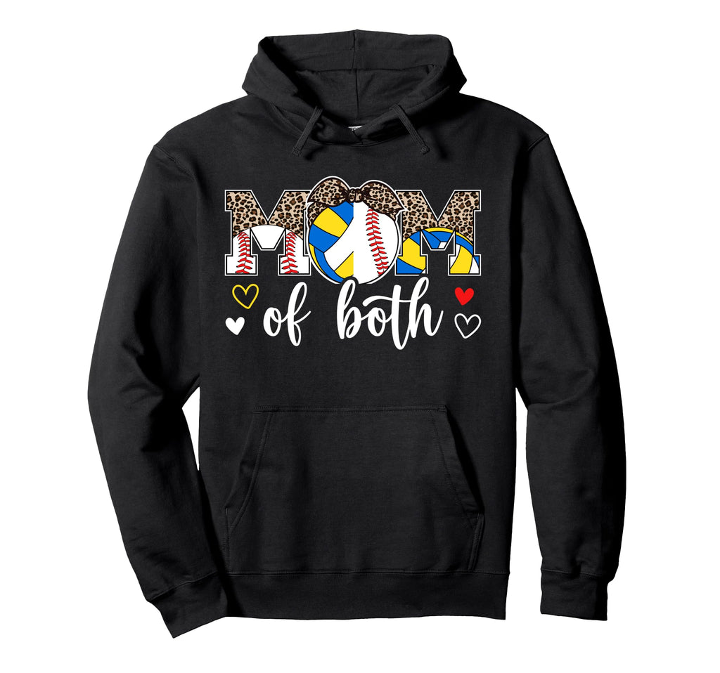 Mom Both Leopard Volleyball Baseball Mom Hoodie - Graphic Print Unisex - T-Shirt, Sweatshirt, Hoodie