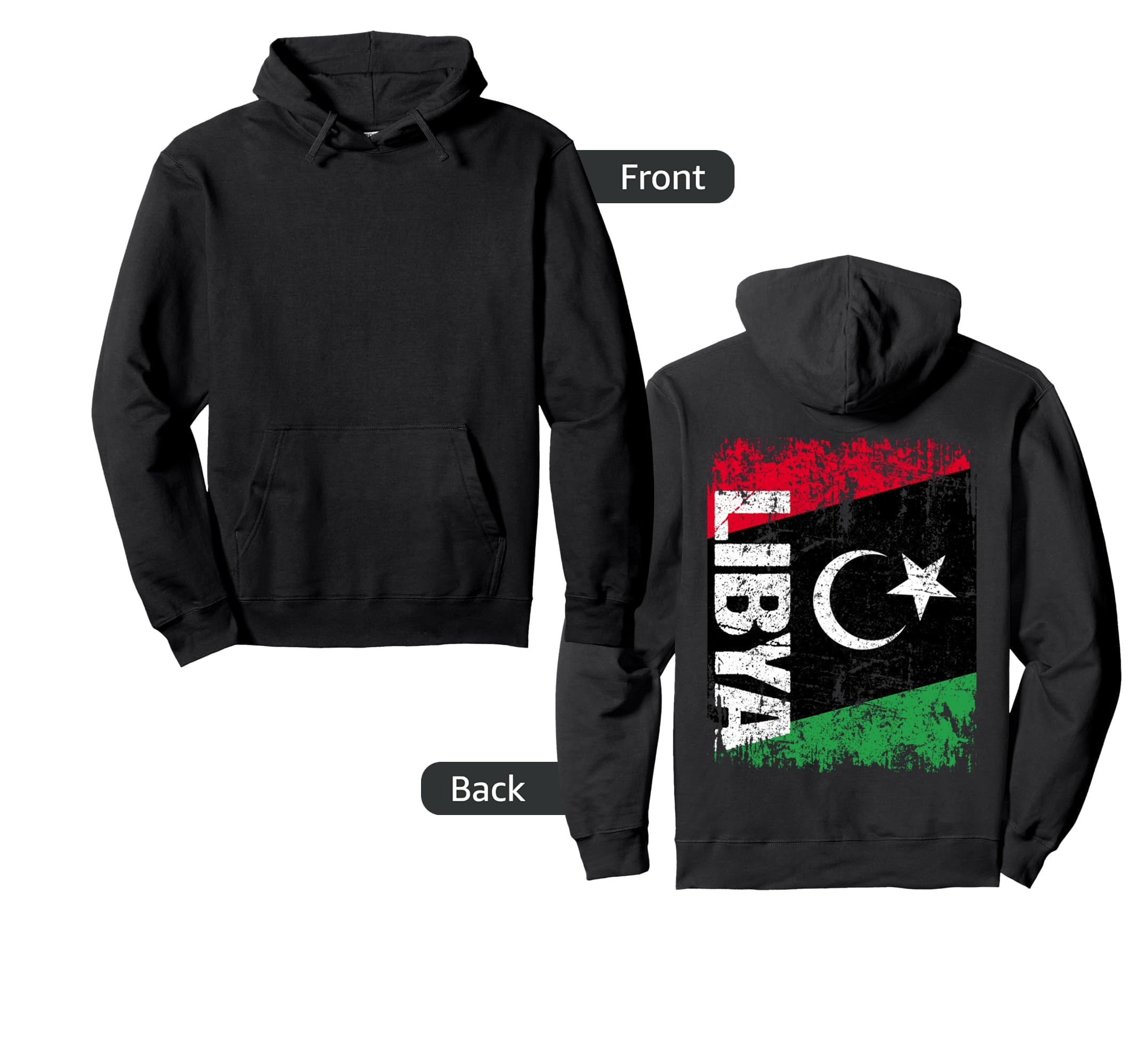 Libya Flag Distressed Libya Hoodie - Unique Graphic Unisex - T-Shirt, Sweatshirt, Hoodie