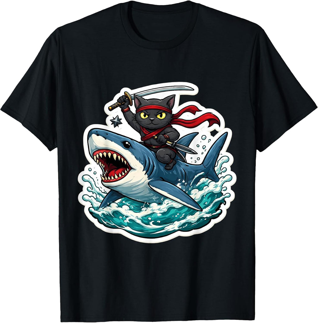 Ninja Cat Riding Shart Funny Cartoon Owner Merch - Adult & Kids T-Shirts, Sweatshirts & Hoodies apparel design preview 1