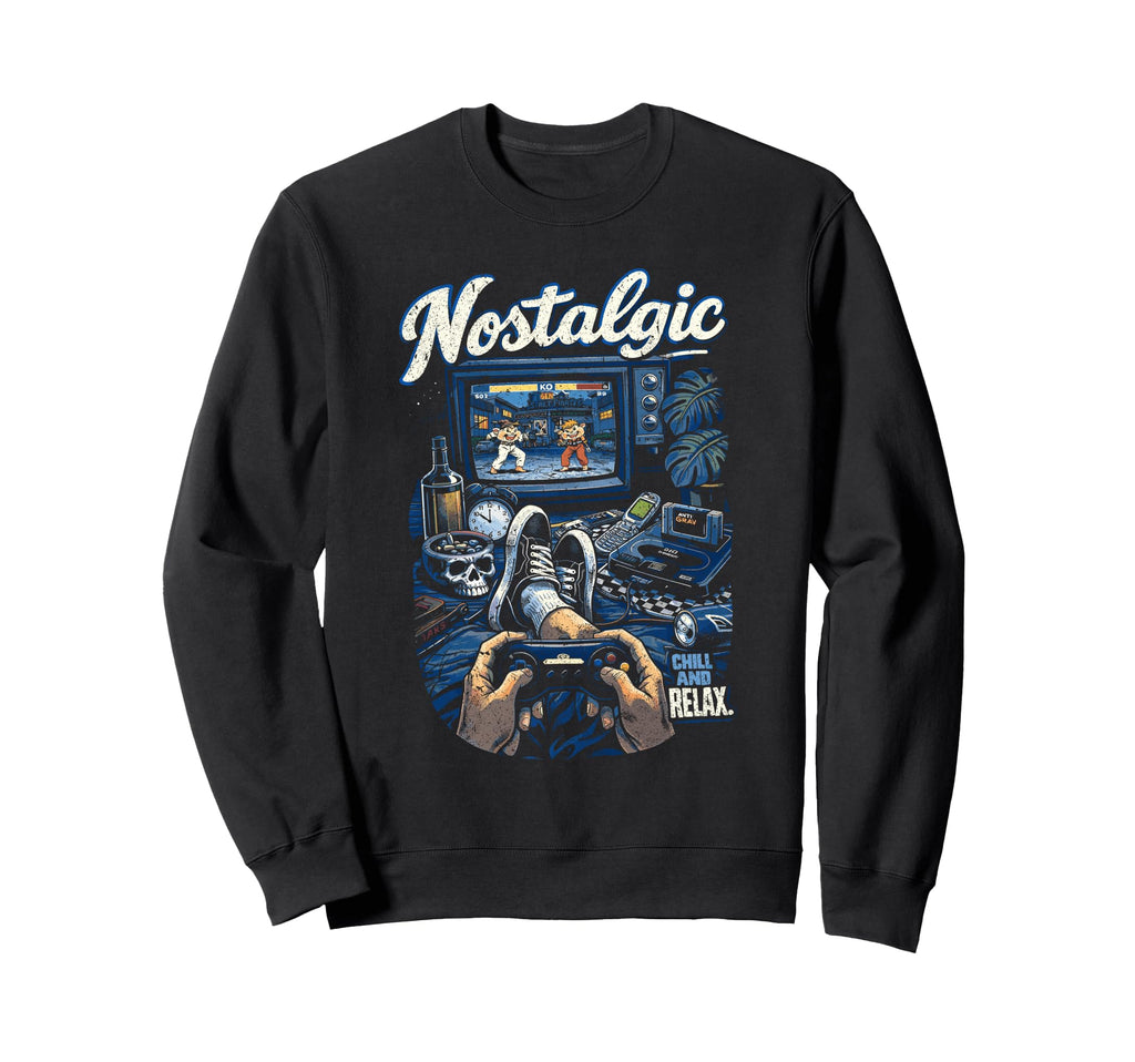 Nostalgic Gamer Chill Relax Old Sweatshirt - Graphic Print for Adults - T-Shirt, Sweatshirt, Hoodie