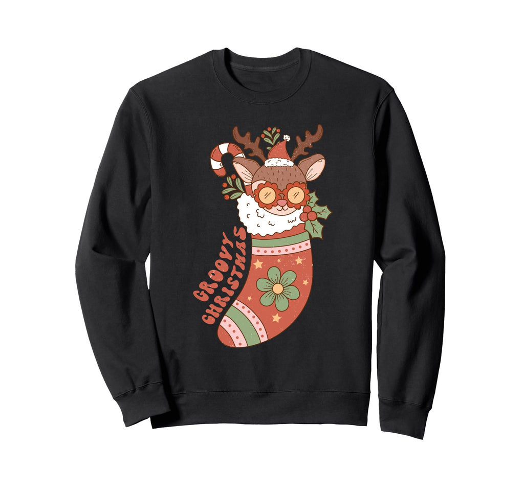 Groovy Reindeer Stocking Boho Sweatshirt - Aesthetic Graphic for Adults - T-Shirt, Sweatshirt, Hoodie