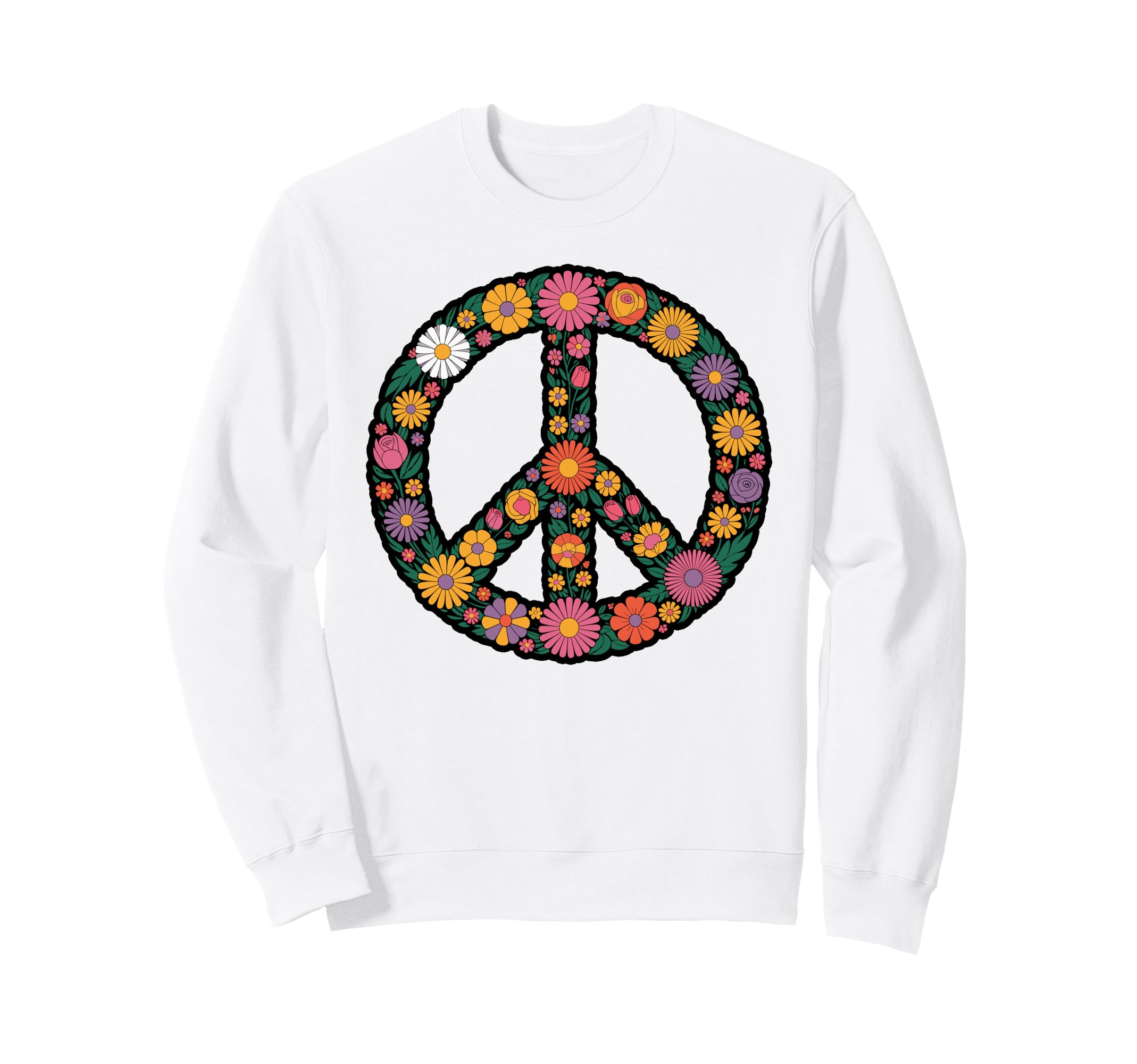 Floral Peace Sign Hand Drawn Sweatshirt - Unique Graphic for Adults - T-Shirt, Sweatshirt, Hoodie
