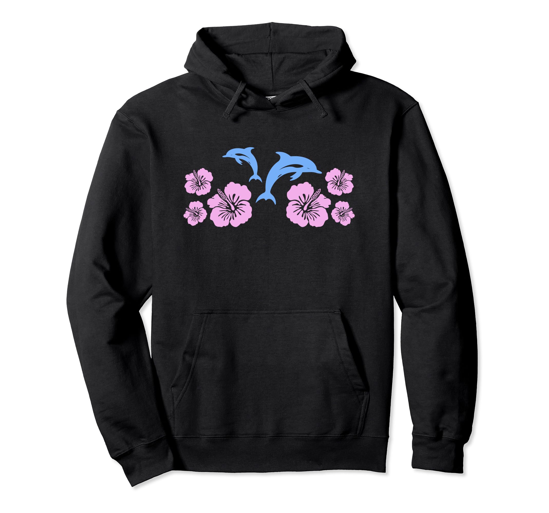 Dolphin Hibiscus Y2K Aesthetic Hoodie - Fun Novelty Design Men Women - T-Shirt, Sweatshirt, Hoodie