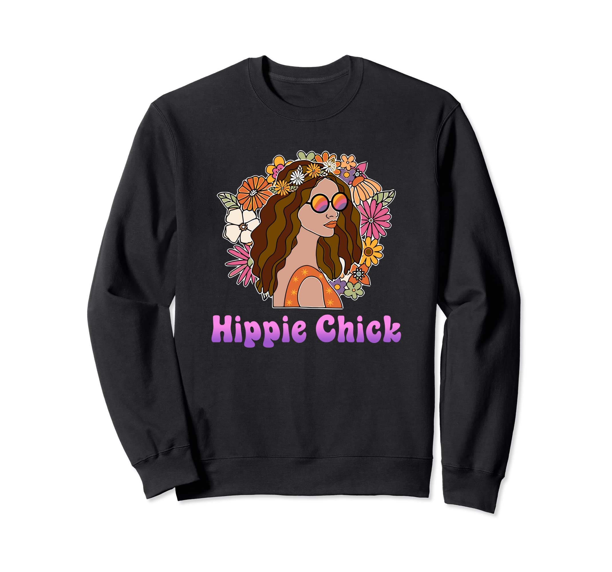 70S Flower Power Hippie Chick Sweatshirt - Custom Art Print Unisex - T-Shirt, Sweatshirt, Hoodie