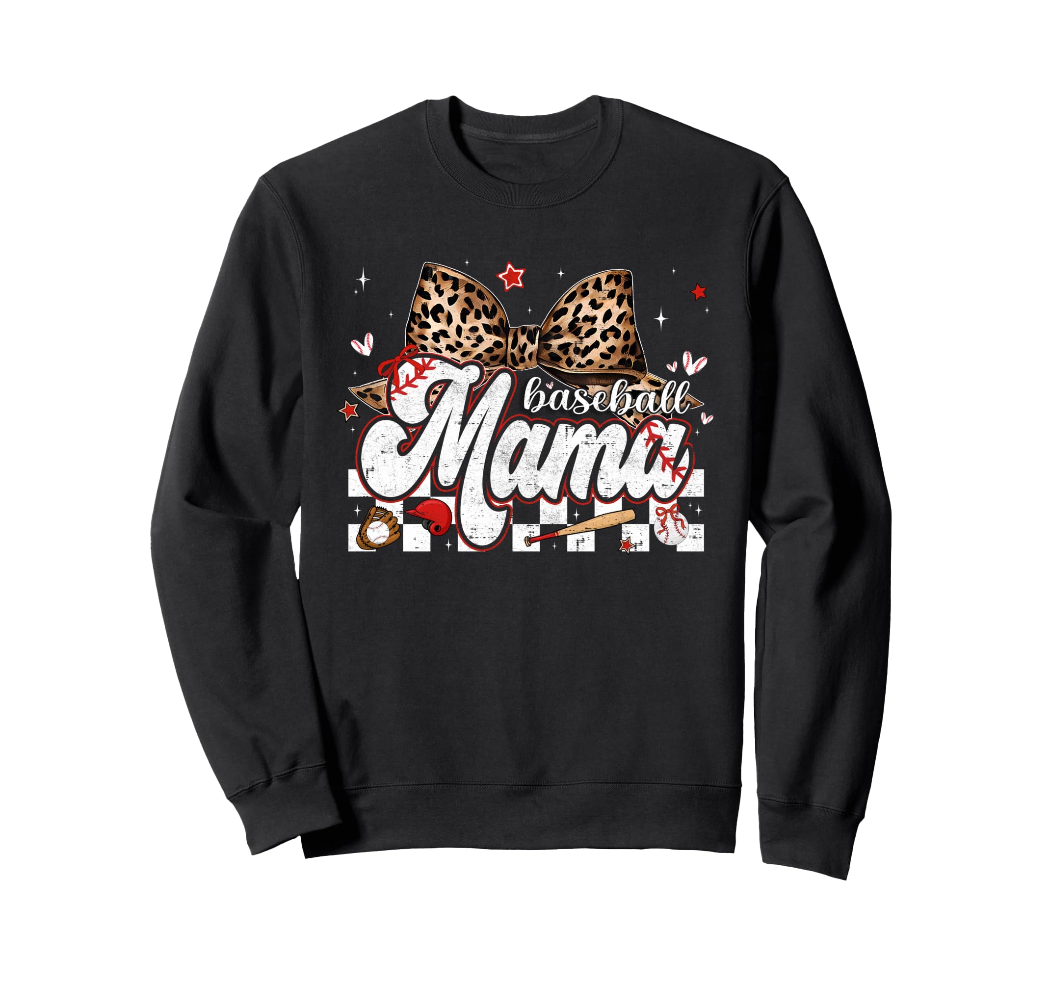 Baseball Mama Leopard Bow Mothers Day Sweatshirt - Trendy Graphic Unisex - T-Shirt, Sweatshirt, Hoodie