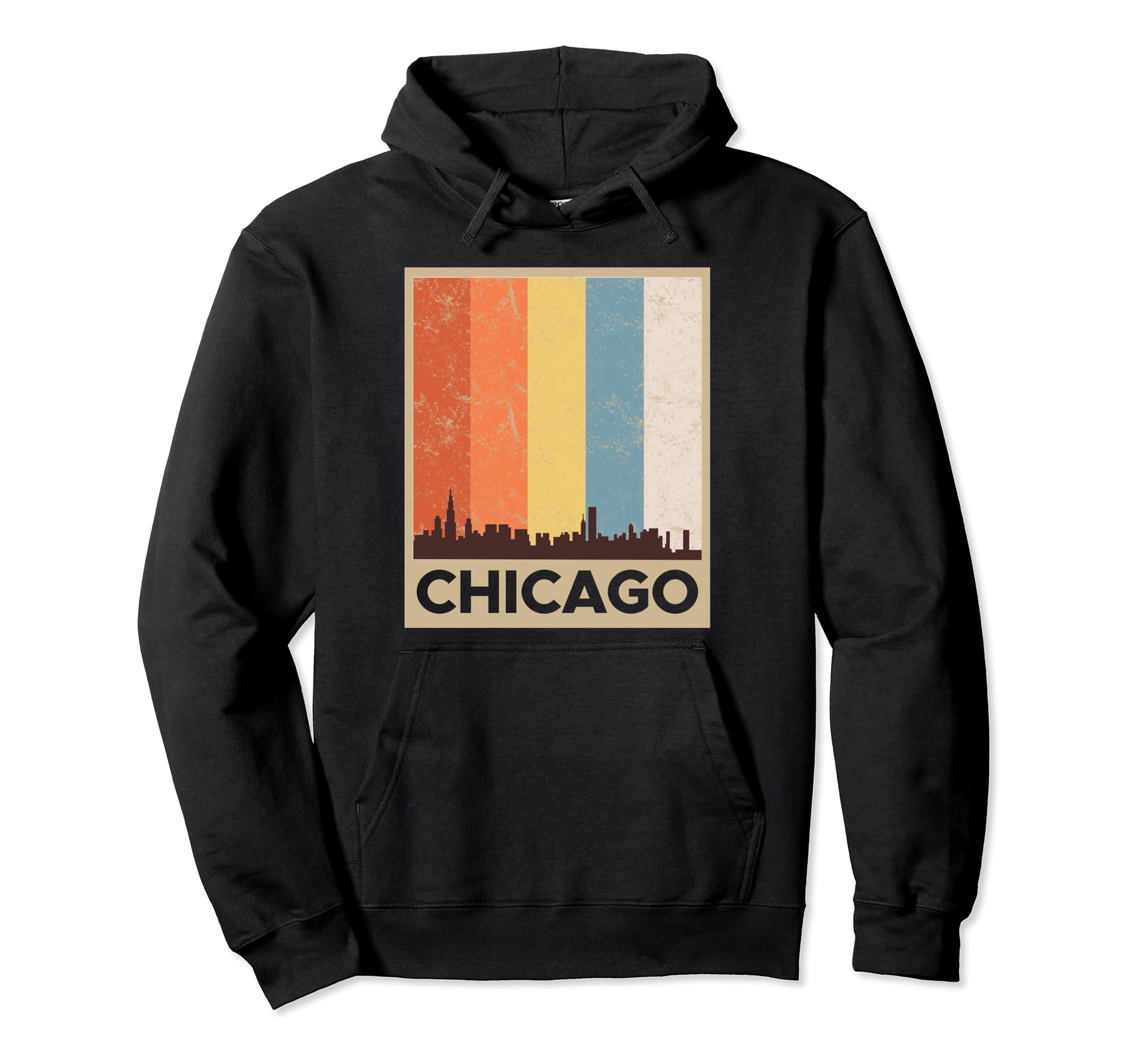 Chicago Skyline Distressed Gift Hoodie - Custom Art Print Men Women - T-Shirt, Sweatshirt, Hoodie