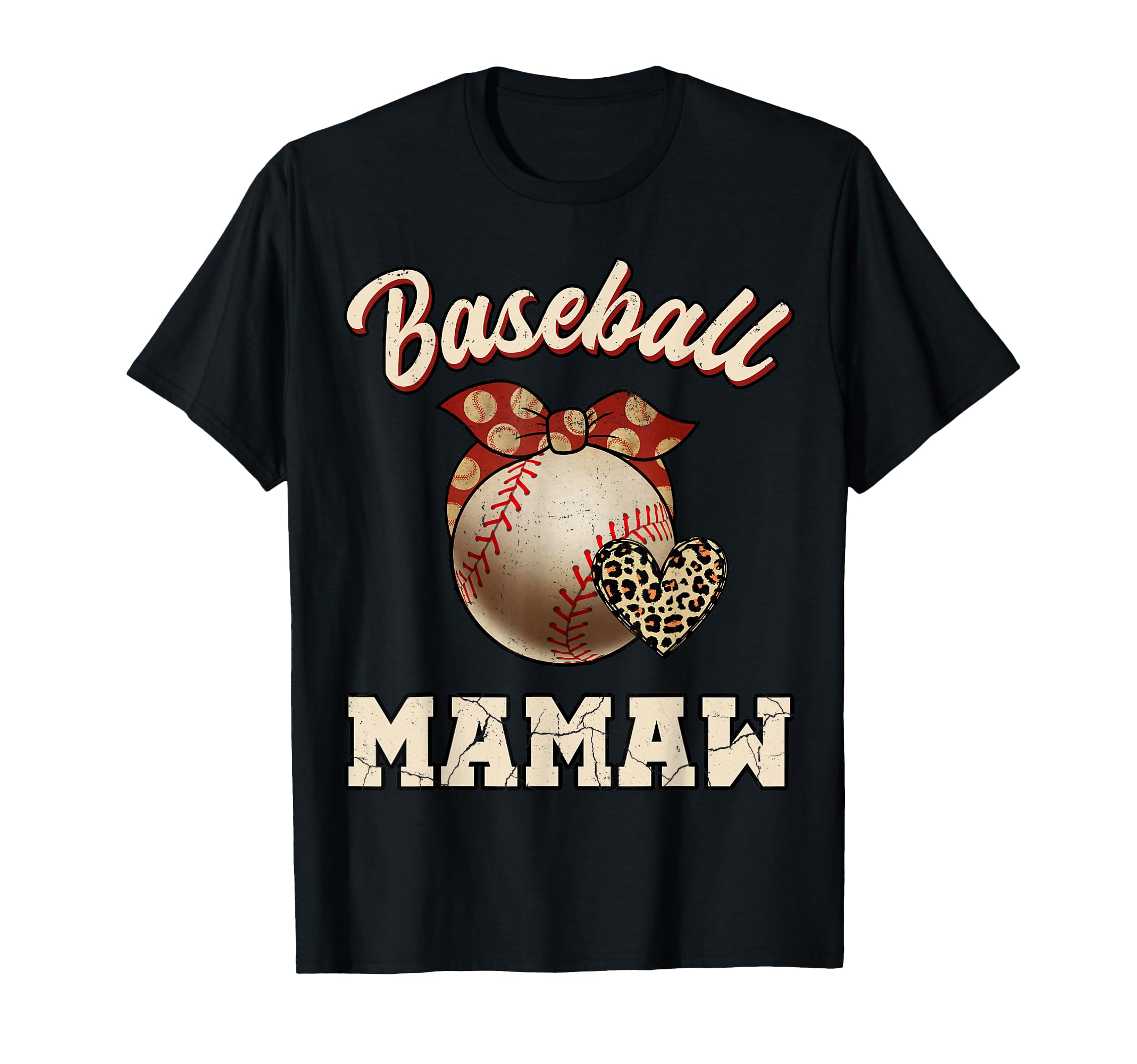 Baseball Mamaw Bandana Leopard Heart Fans T-Shirt - Novelty Apparel Unisex - T-Shirt, Sweatshirt, Hoodie
