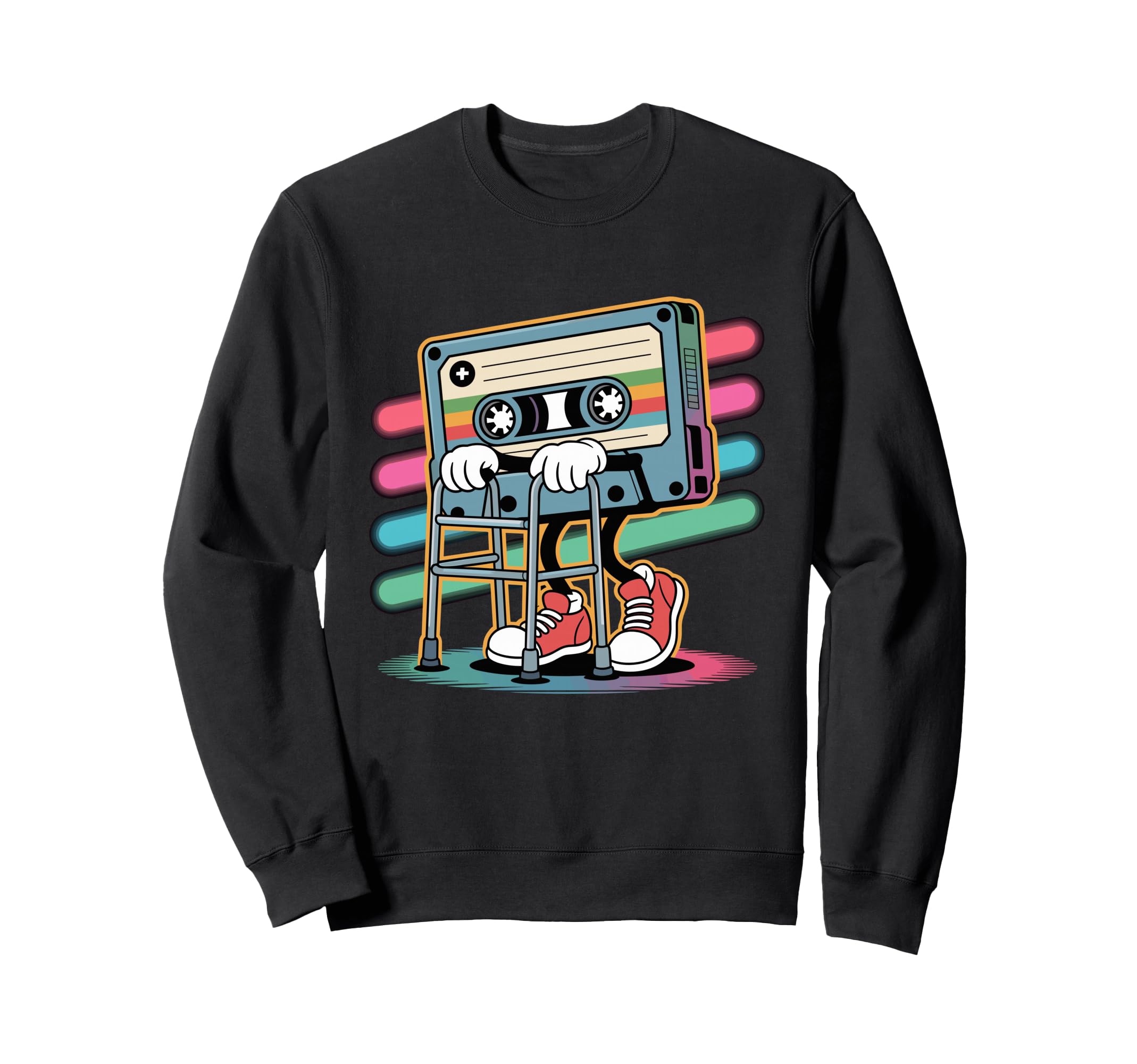 Funny Old Cassette Tape Cartoon Sweatshirt - Minimalist Print for Adults - T-Shirt, Sweatshirt, Hoodie