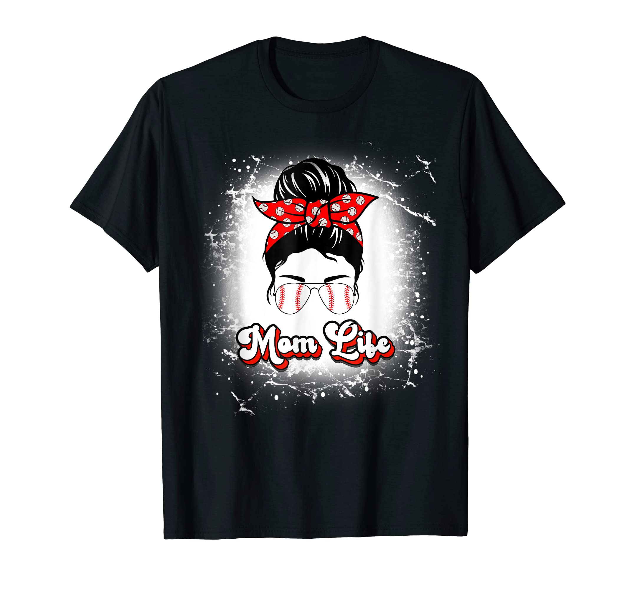 Baseball Mom Life Messy Bun Mothers T-Shirt - Unique Graphic Unisex - T-Shirt, Sweatshirt, Hoodie
