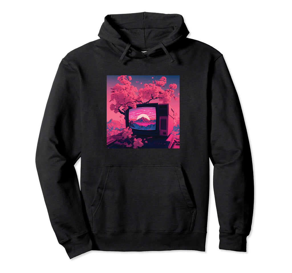 Mt Fuji Japan Vaporwave Tv Aesthetic Hoodie - Minimalist Print for Adults - T-Shirt, Sweatshirt, Hoodie