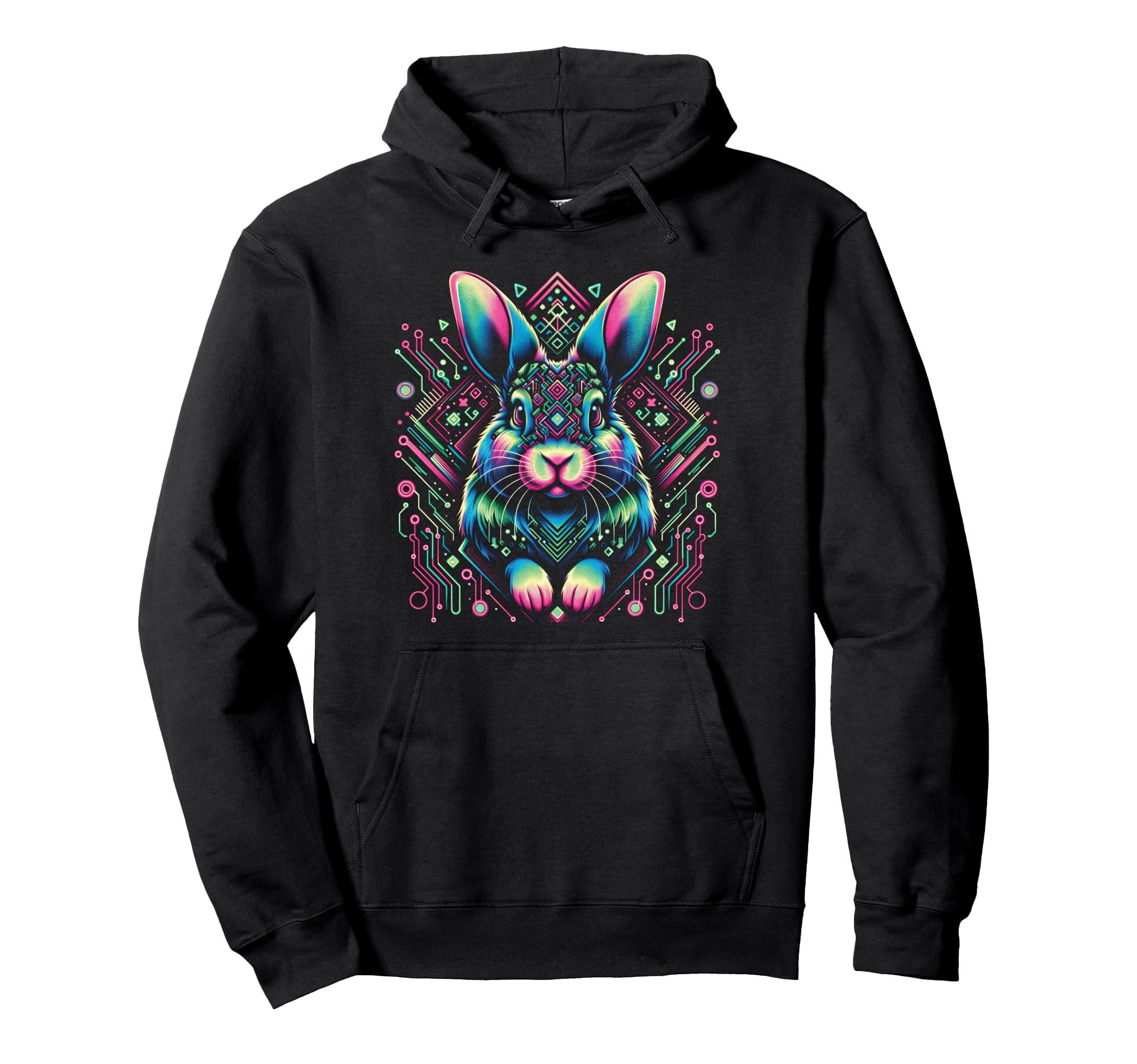 Vaporwave Bunny Rabbit Cyberpunk Art Hoodie - Novelty Apparel for Adults - T-Shirt, Sweatshirt, Hoodie