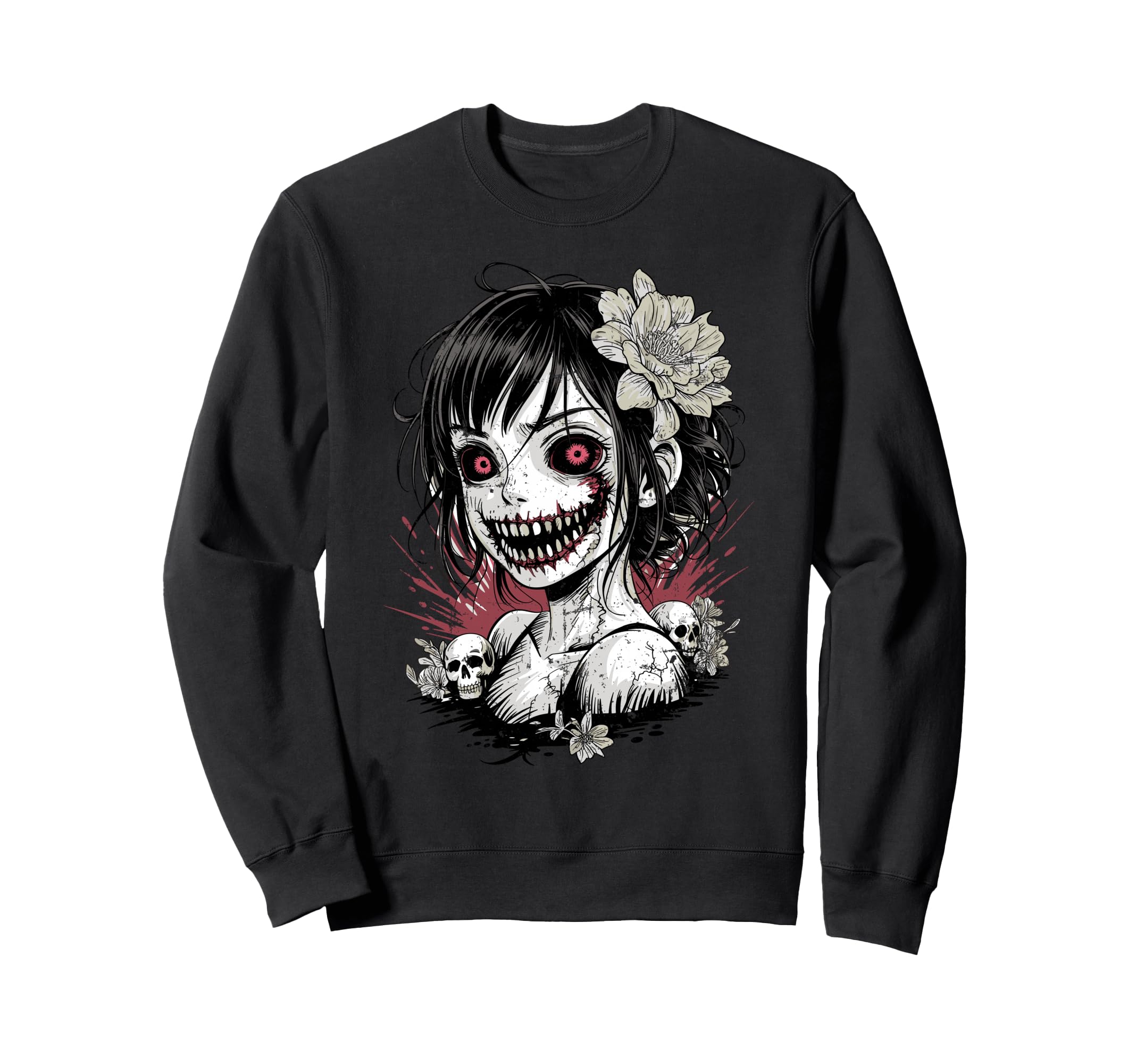 Horror Anime Goth Oni Mask Creepy Sweatshirt - Aesthetic Graphic Men Women - T-Shirt, Sweatshirt, Hoodie