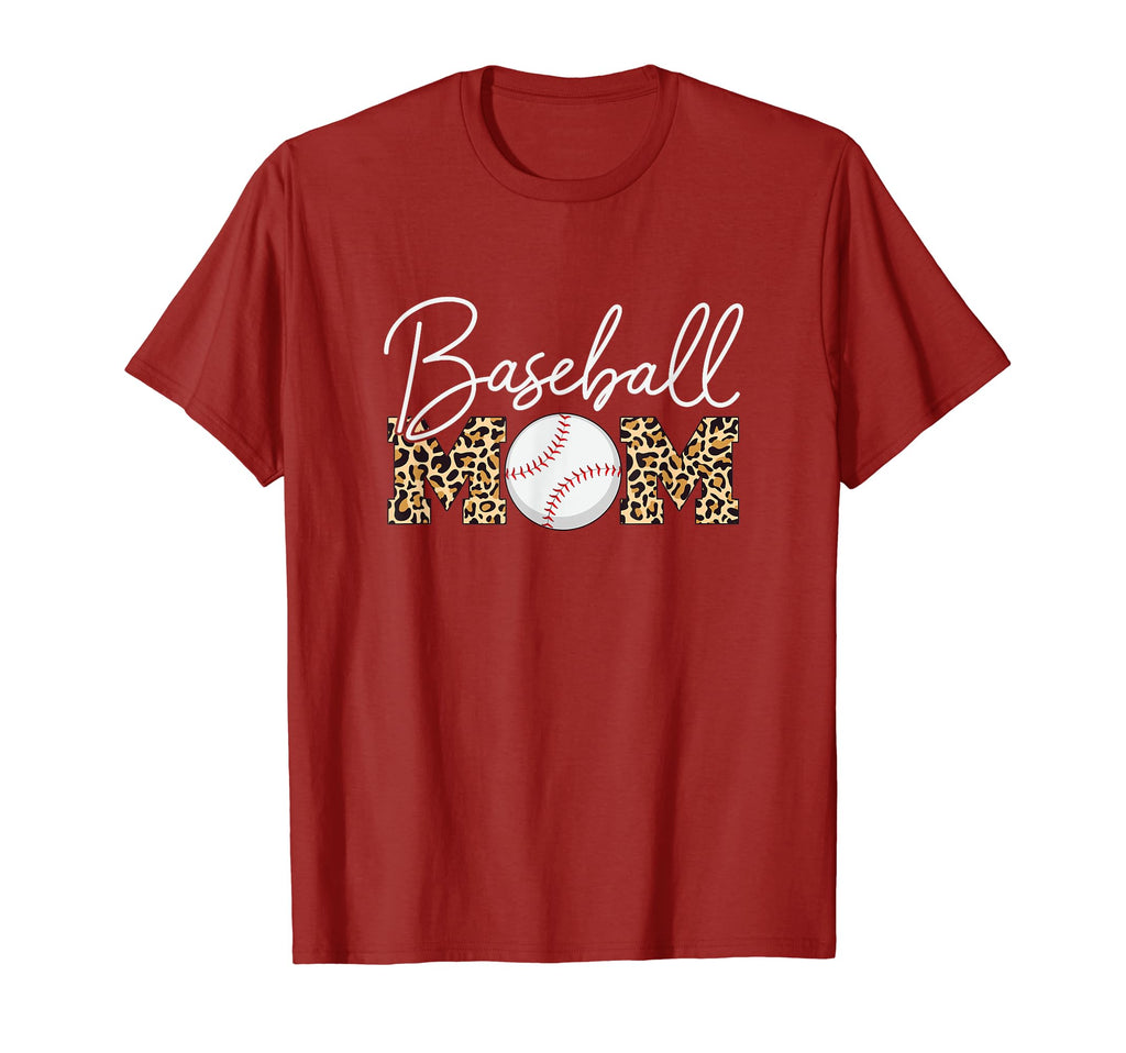 Baseball Mom Leopard Crimson Maroon T-Shirt - Aesthetic Graphic Men Women - T-Shirt, Sweatshirt, Hoodie
