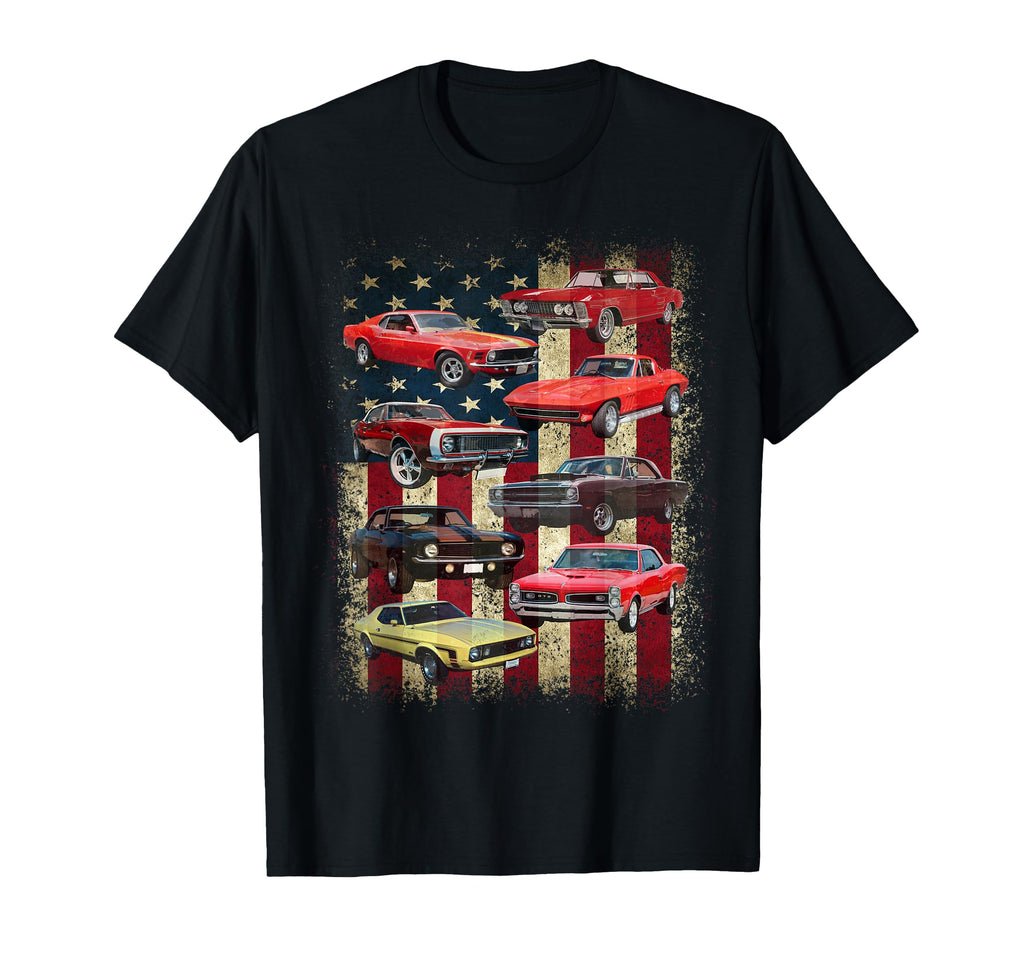Muscle Car American Flag Patriotic T-Shirt - Unique Graphic Men Women - T-Shirt, Sweatshirt, Hoodie