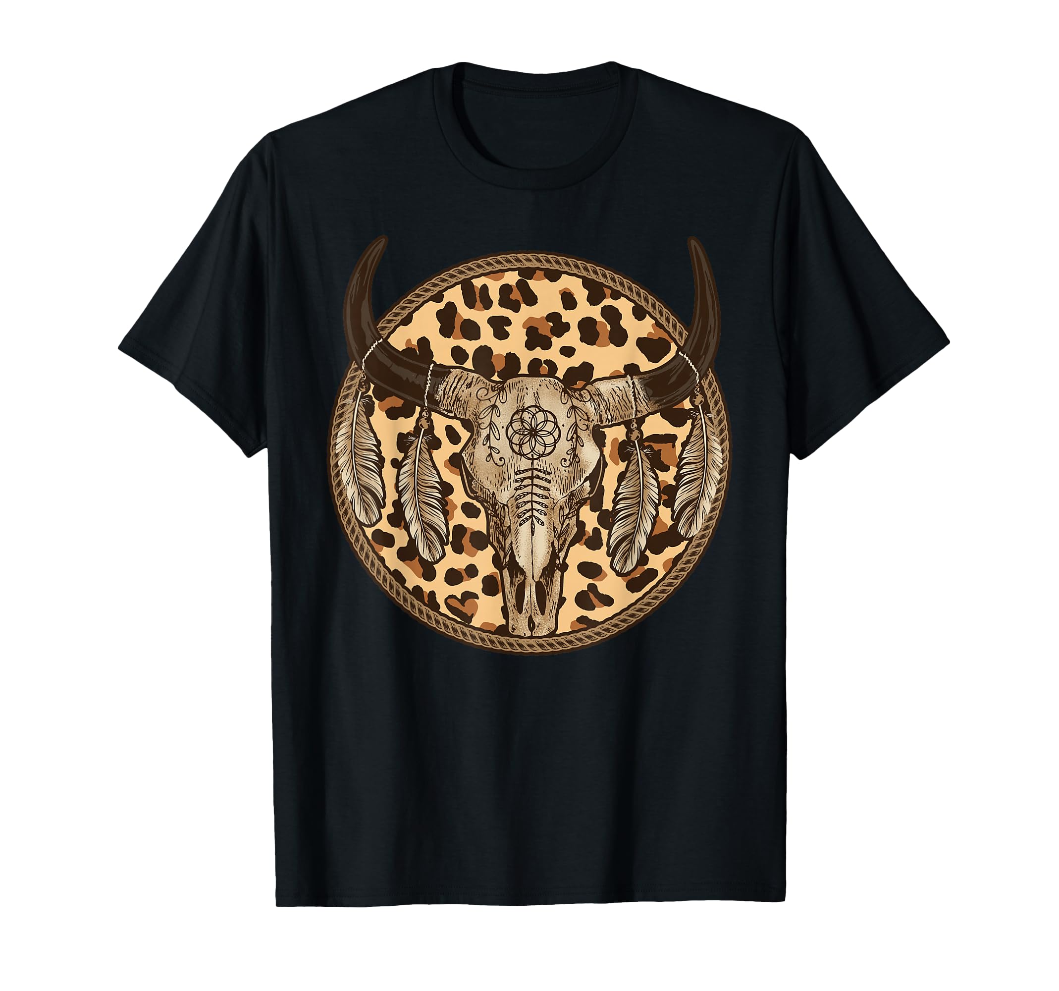 Leopard Boho Longhorn Skull Western T-Shirt - Unique Graphic Unisex - T-Shirt, Sweatshirt, Hoodie