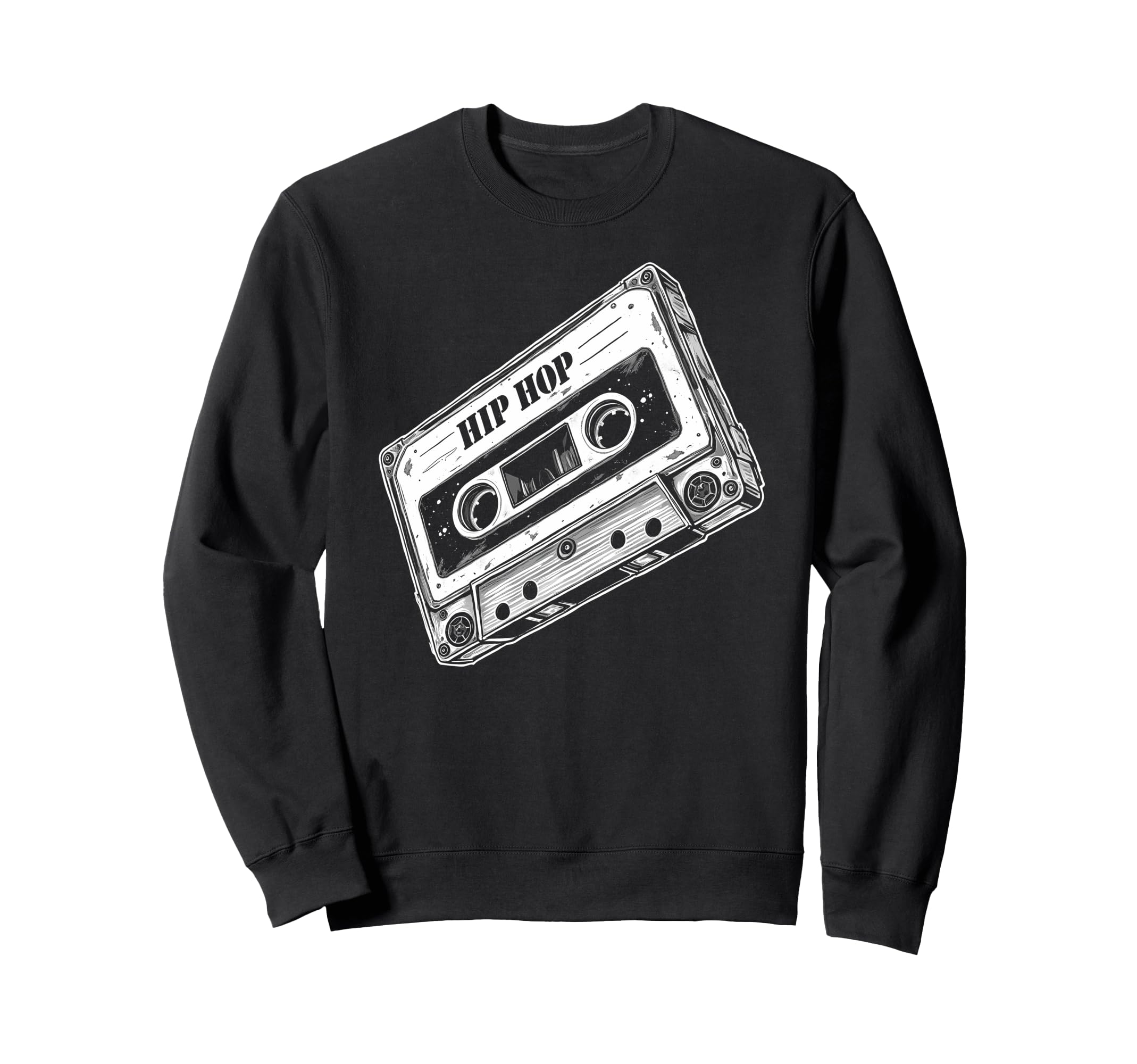 Old School Hip Hop Cassette Worn Sweatshirt - Novelty Apparel for Adults - T-Shirt, Sweatshirt, Hoodie