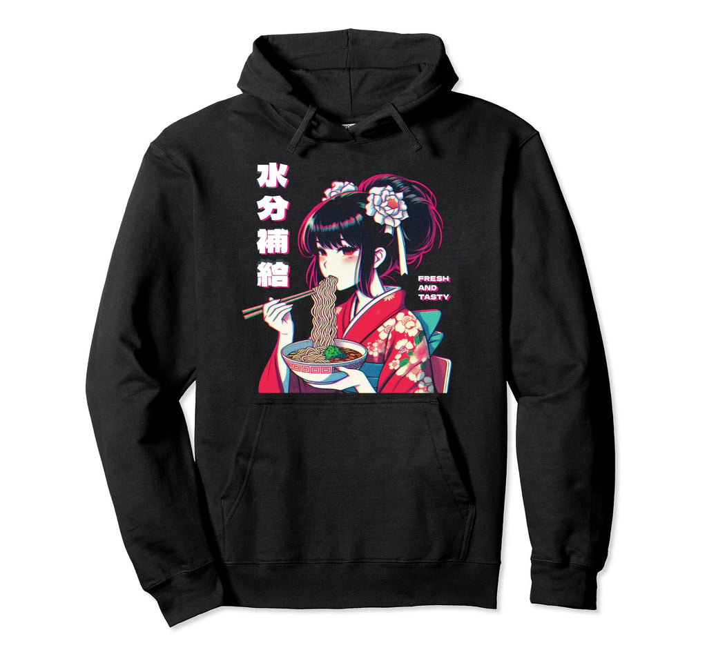 Anime Eating Ramen Vaporwave Aesthetic Hoodie - Streetwear Style Men Women - T-Shirt, Sweatshirt, Hoodie