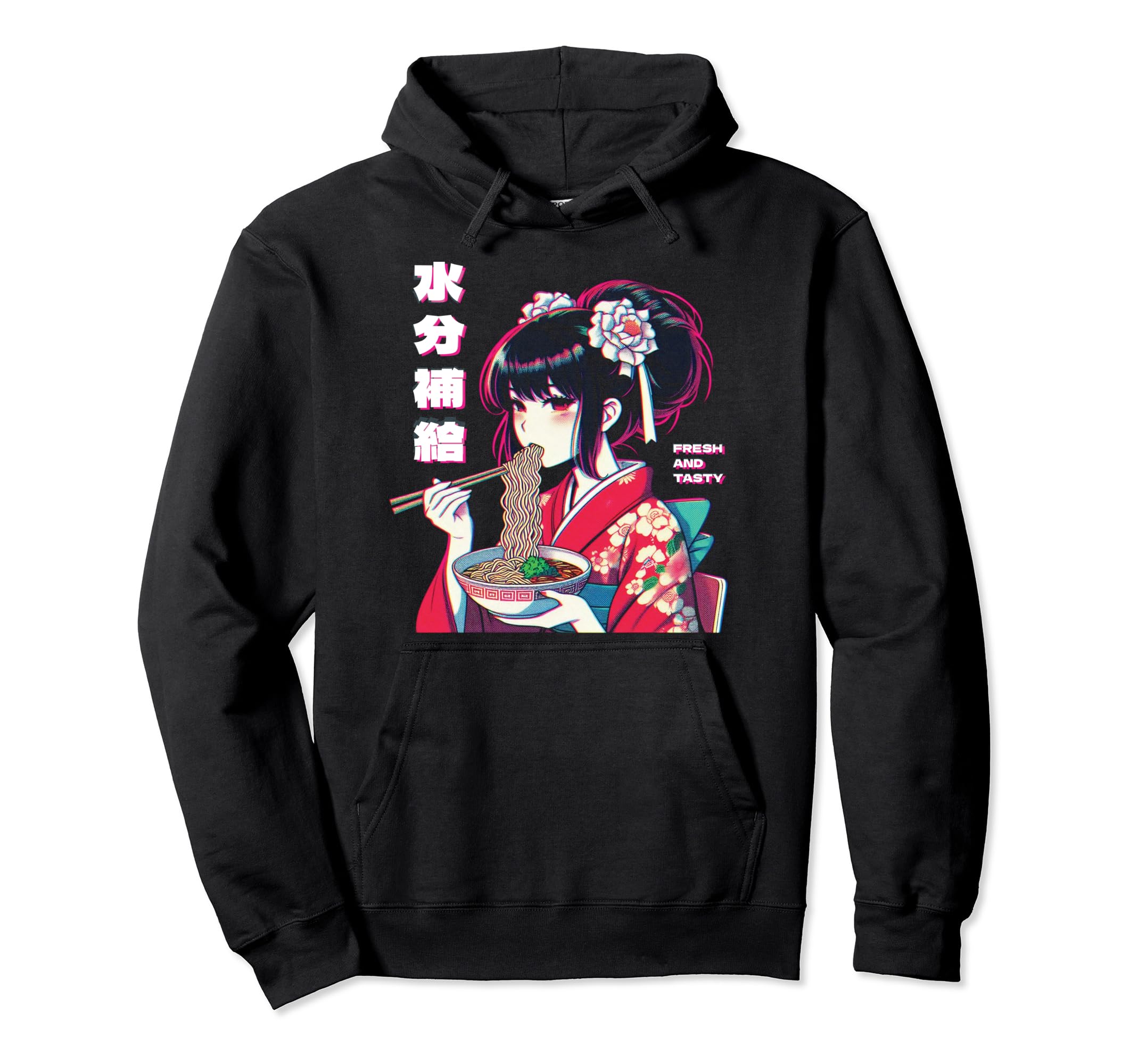 Anime Eating Ramen Vaporwave Aesthetic Hoodie - Streetwear Style Men Women - T-Shirt, Sweatshirt, Hoodie