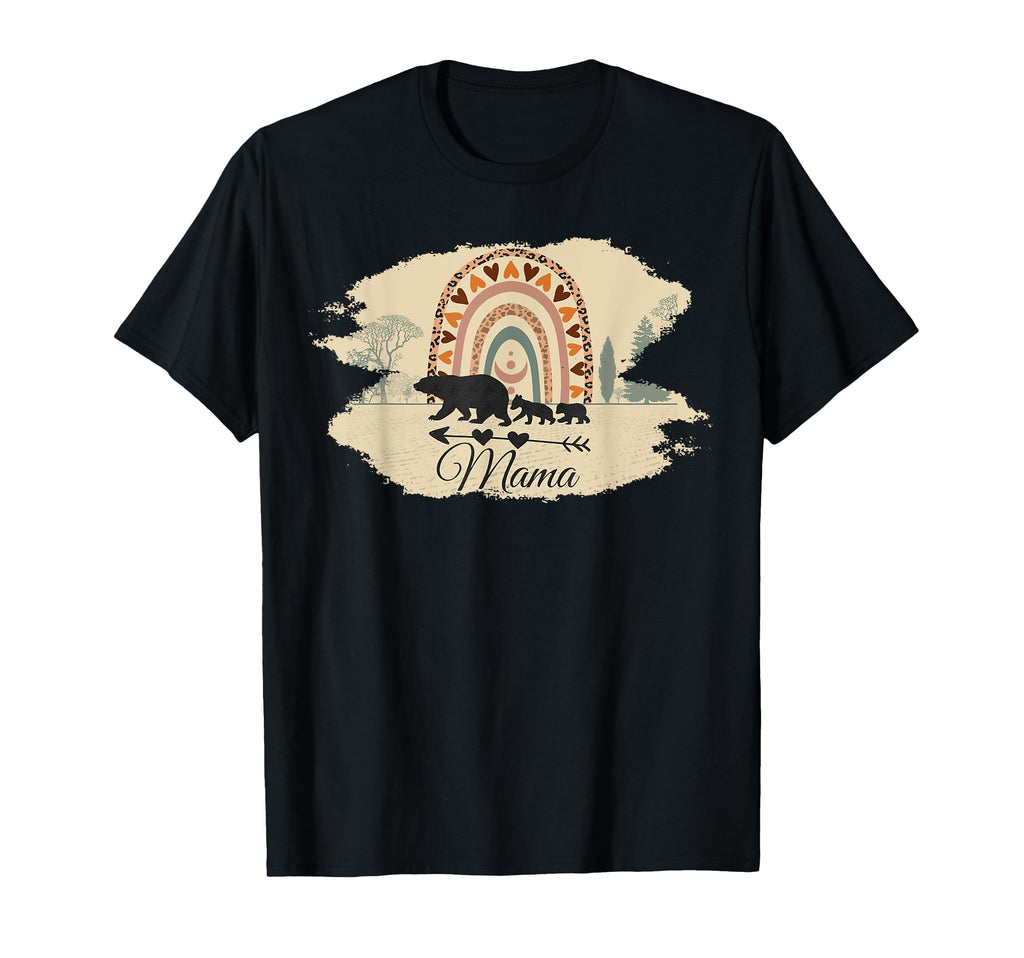 Mama Bear Two Cubs And Rainbow Boho T-Shirt - Novelty Apparel for Adults - T-Shirt, Sweatshirt, Hoodie